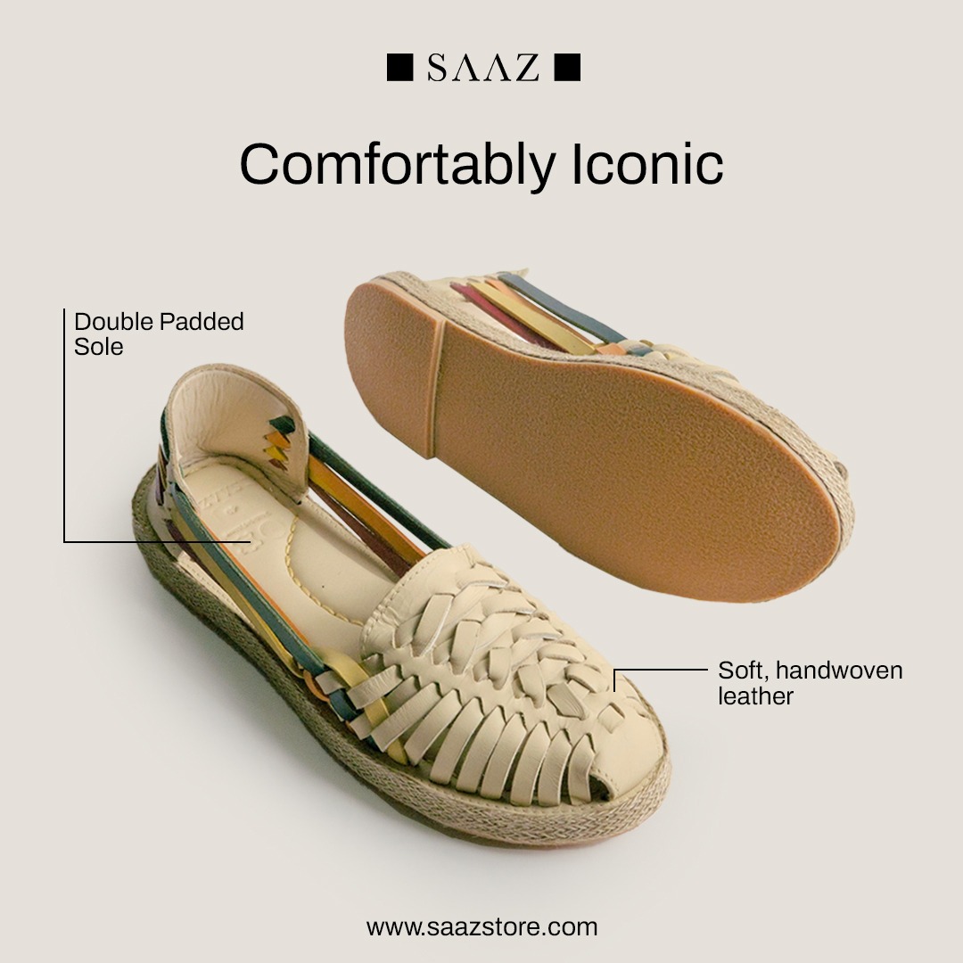 SAAZ Facebook ad: Handwoven Leather Huarache Sandals