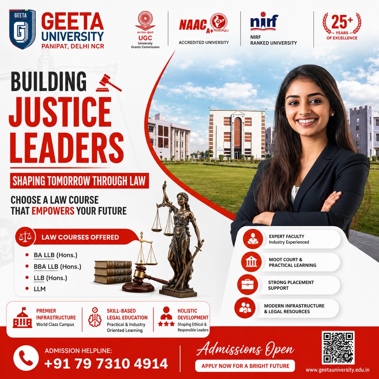 collegekampus Facebook ad: **Geeta University Admission Help Desk 2026, Law Courses…