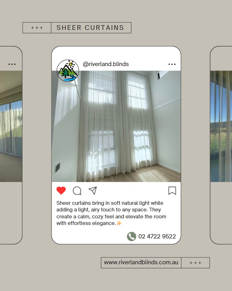 Riverland Blinds Facebook ad: Elegant Sheer Curtains in Penrith & Blue Mountains