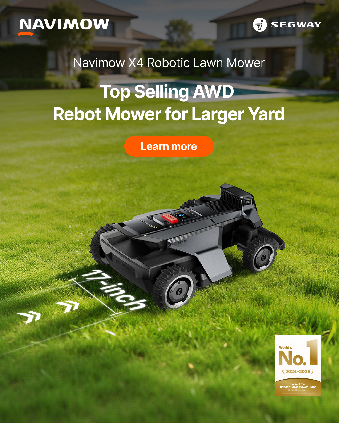 Segway Navimow Facebook ad: Smart mowing, safe home.