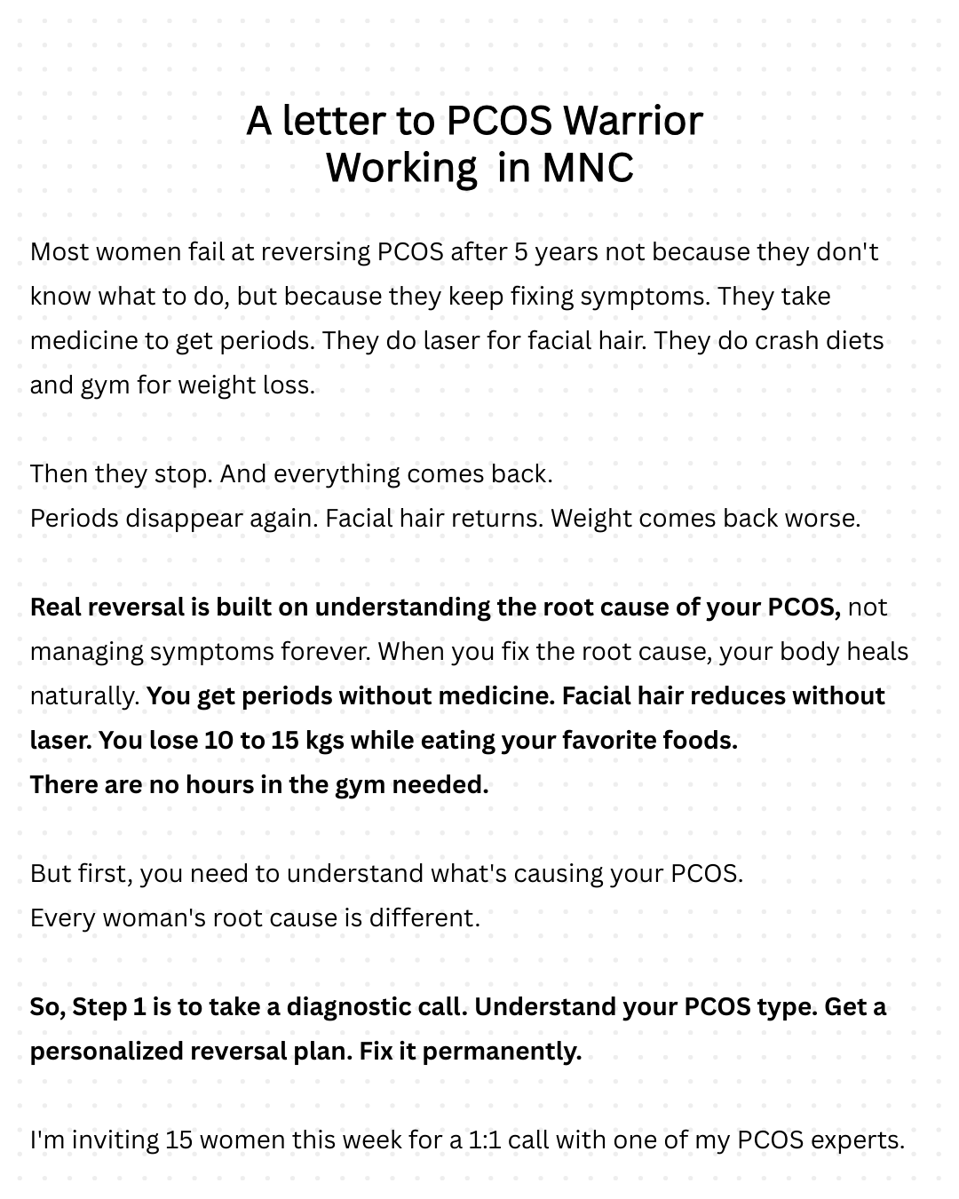 Level Up for Women Facebook ad: Working Women 26+ Reverse your PCOS in Just 6weeks!