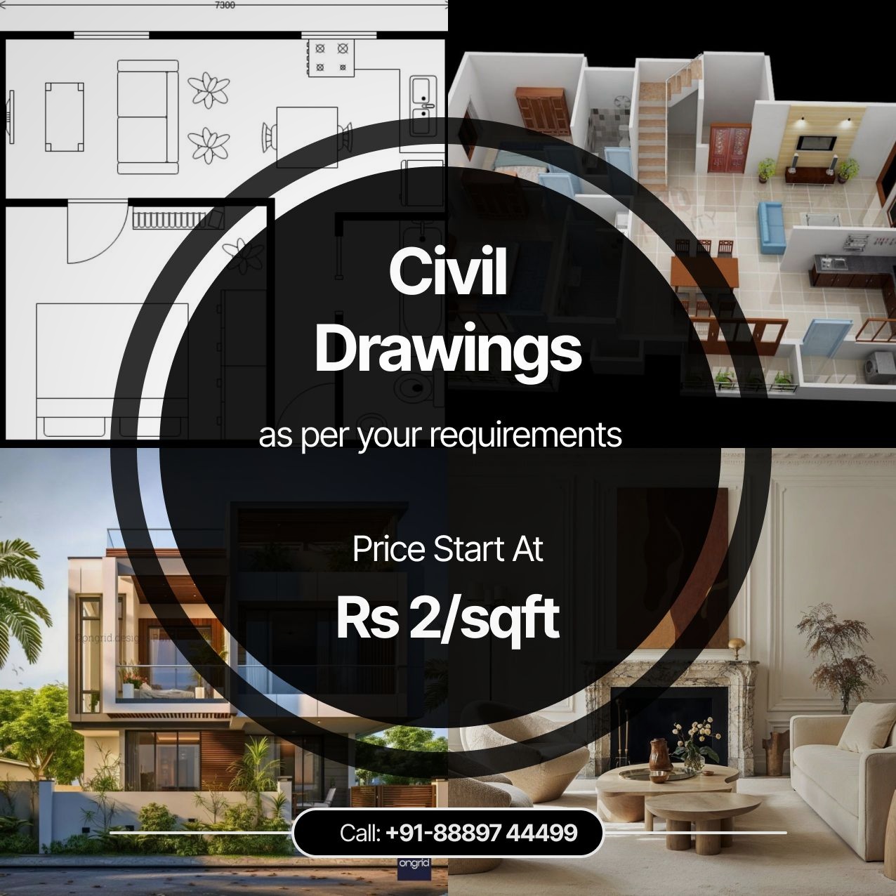 Global House Designing Facebook ad: Civil Drawings @Rs 2/sqft