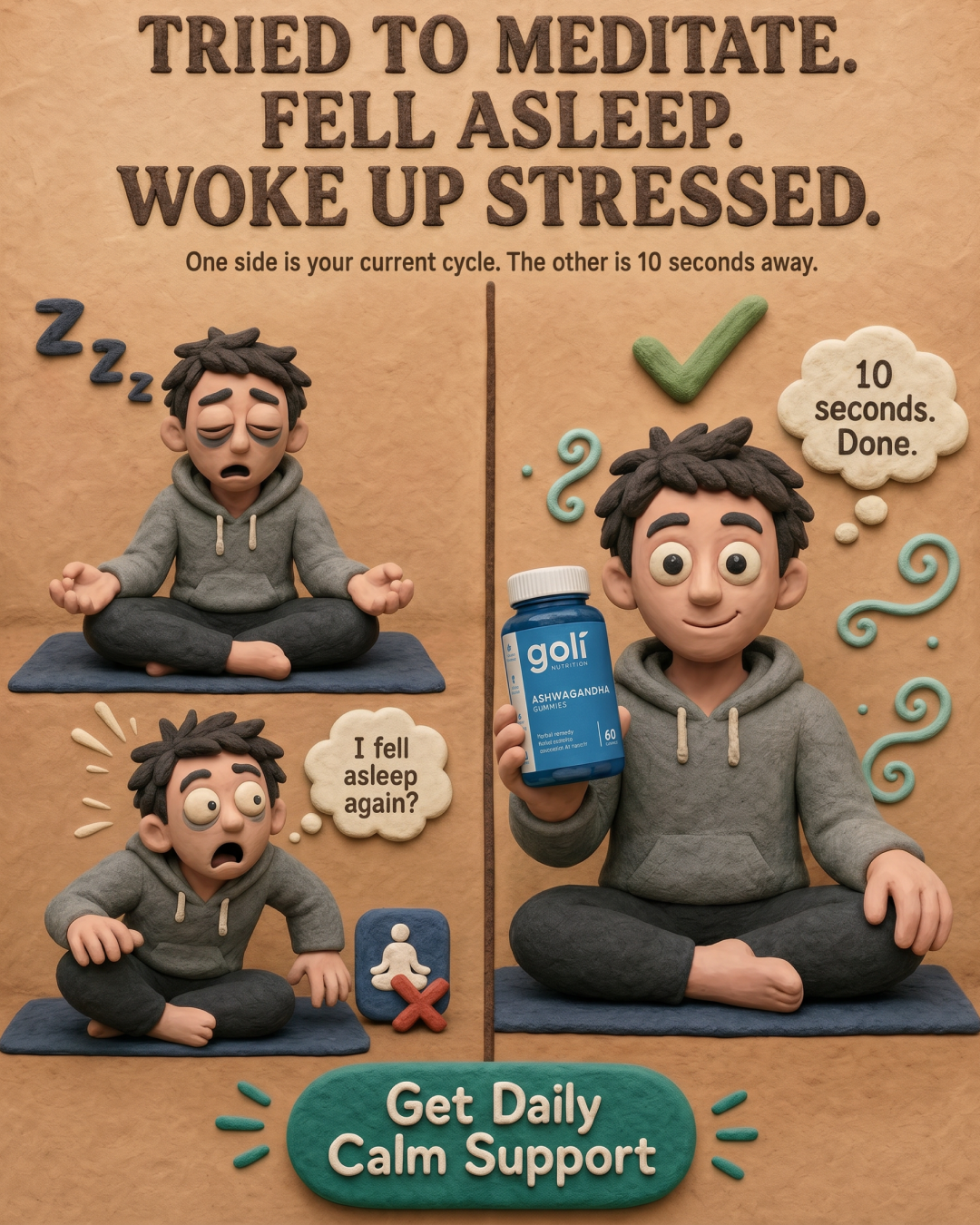Goli Facebook ad: Meditated. Still Stressed.