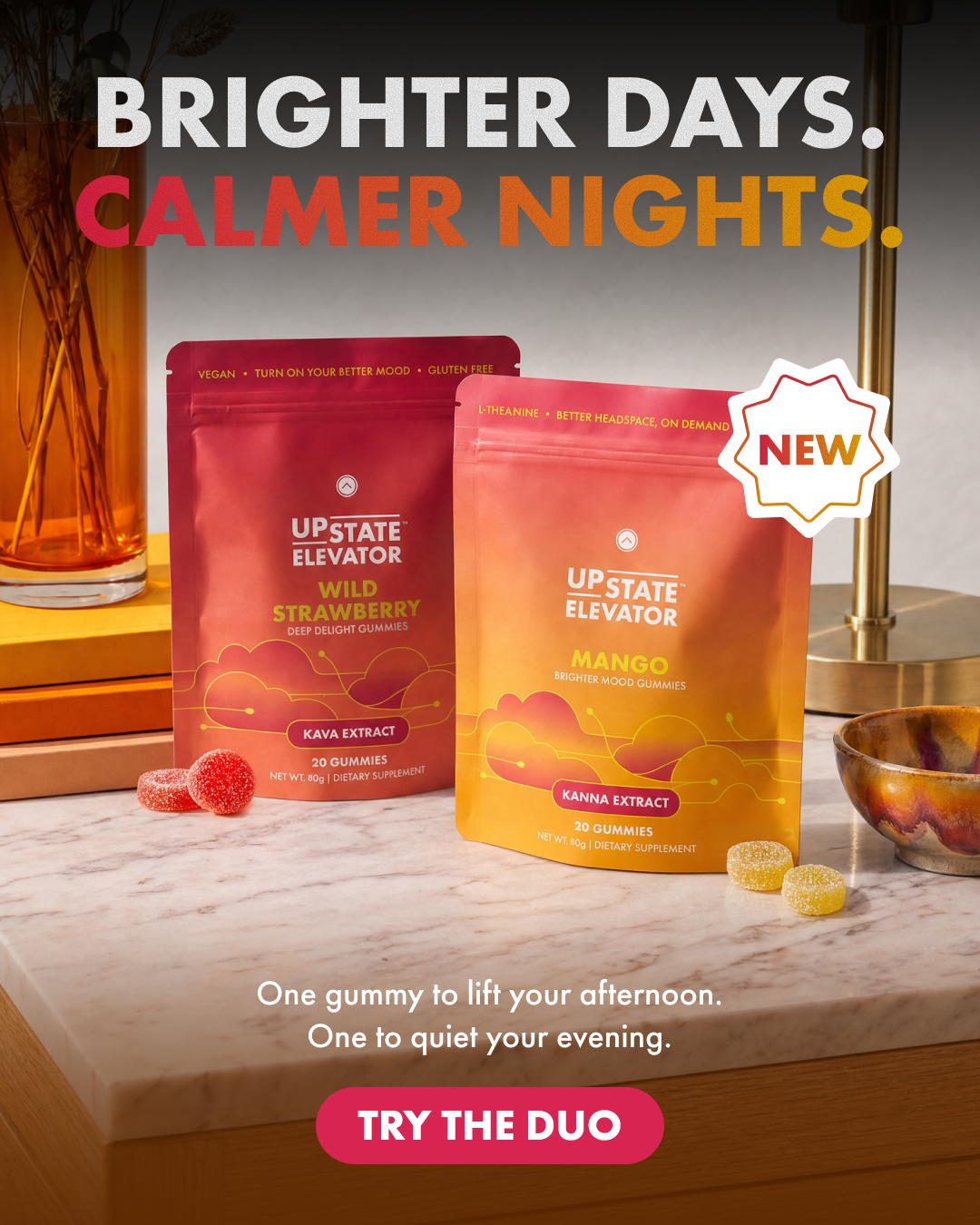 Upstate Elevator Facebook ad: NEW: Kanna & Kava Gummies from Upstate