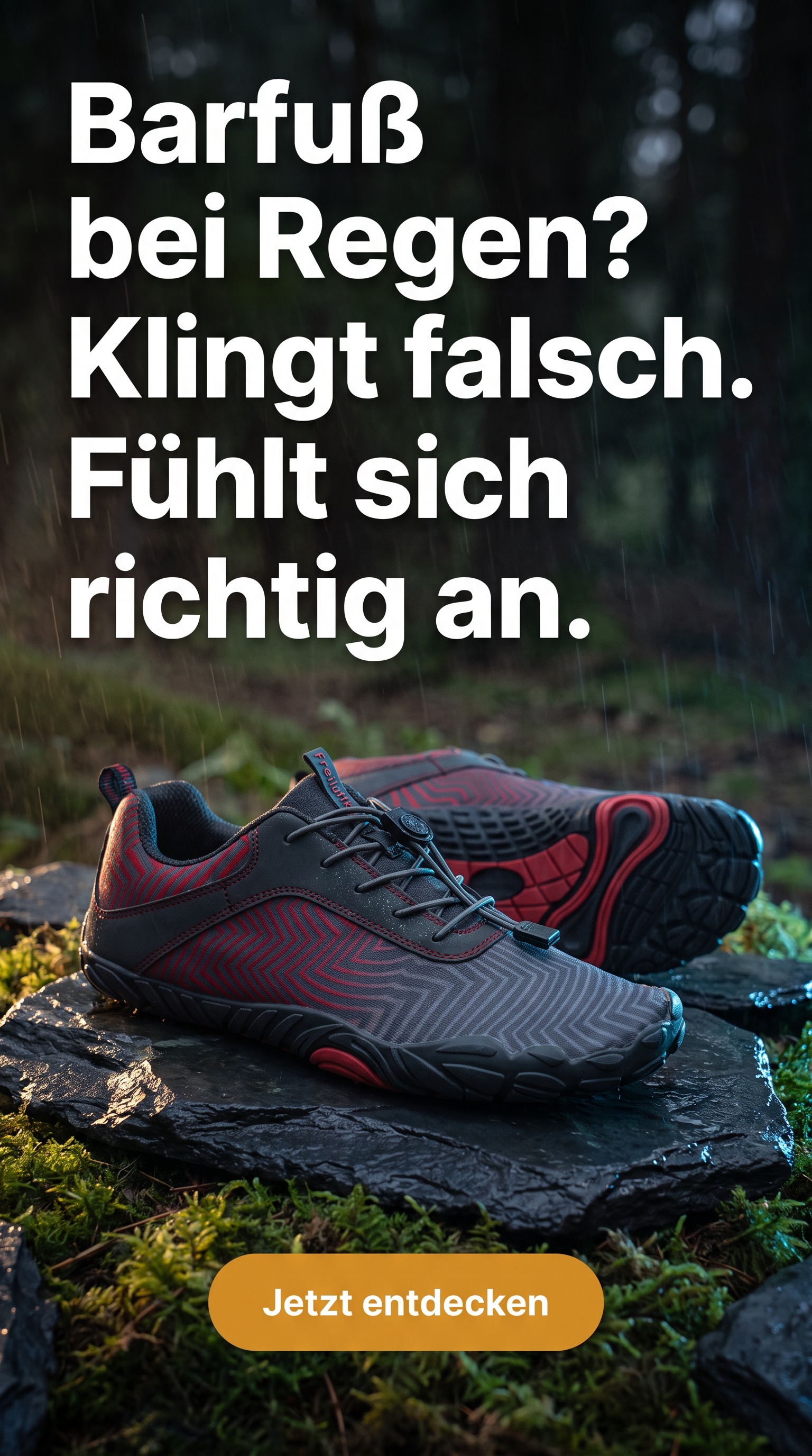 Freiluftkind Facebook ad: Barfußgefühl bleibt, nasse Füße gehen: der Overland