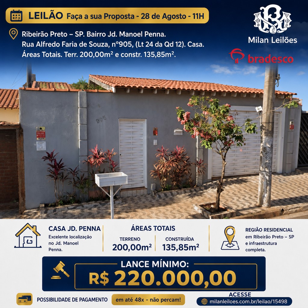 Milan Leilões Facebook ad: **CASA EM RIBEIRÃO PRETO, SP POR R$ 220…