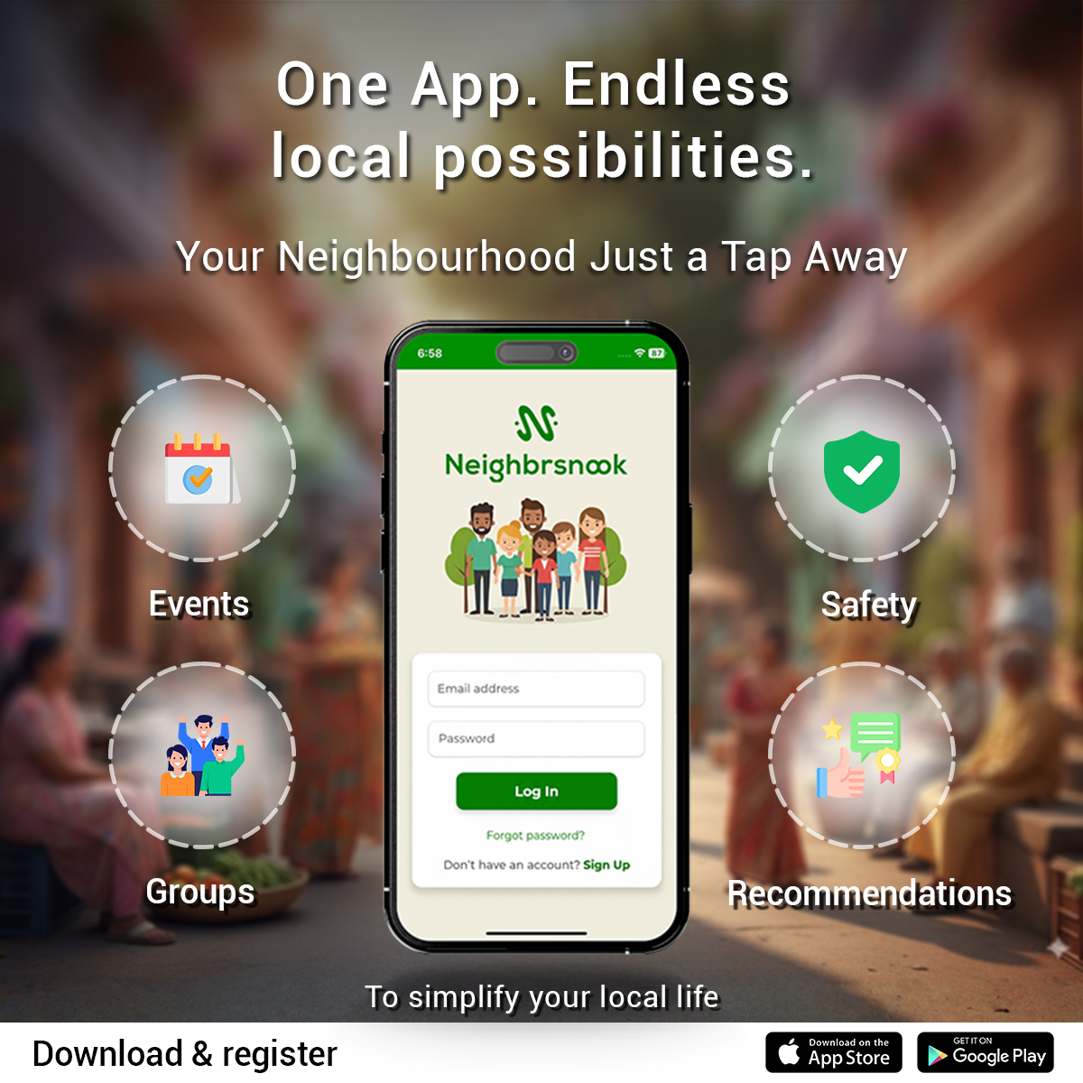 Neighbrsnook Facebook ad: Your Neighbourhood, Just a Tap Away