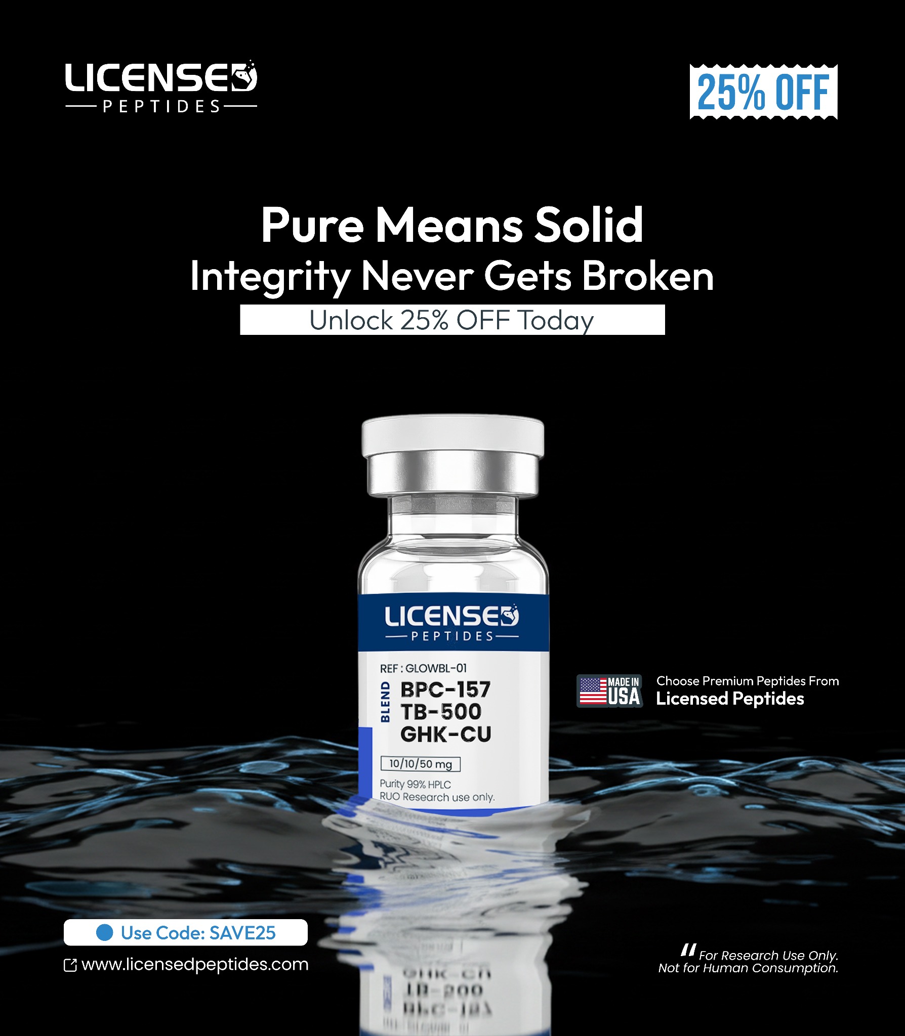 Licensed Peptides Research Facebook ad: 25% OFF Sale Ends Soon