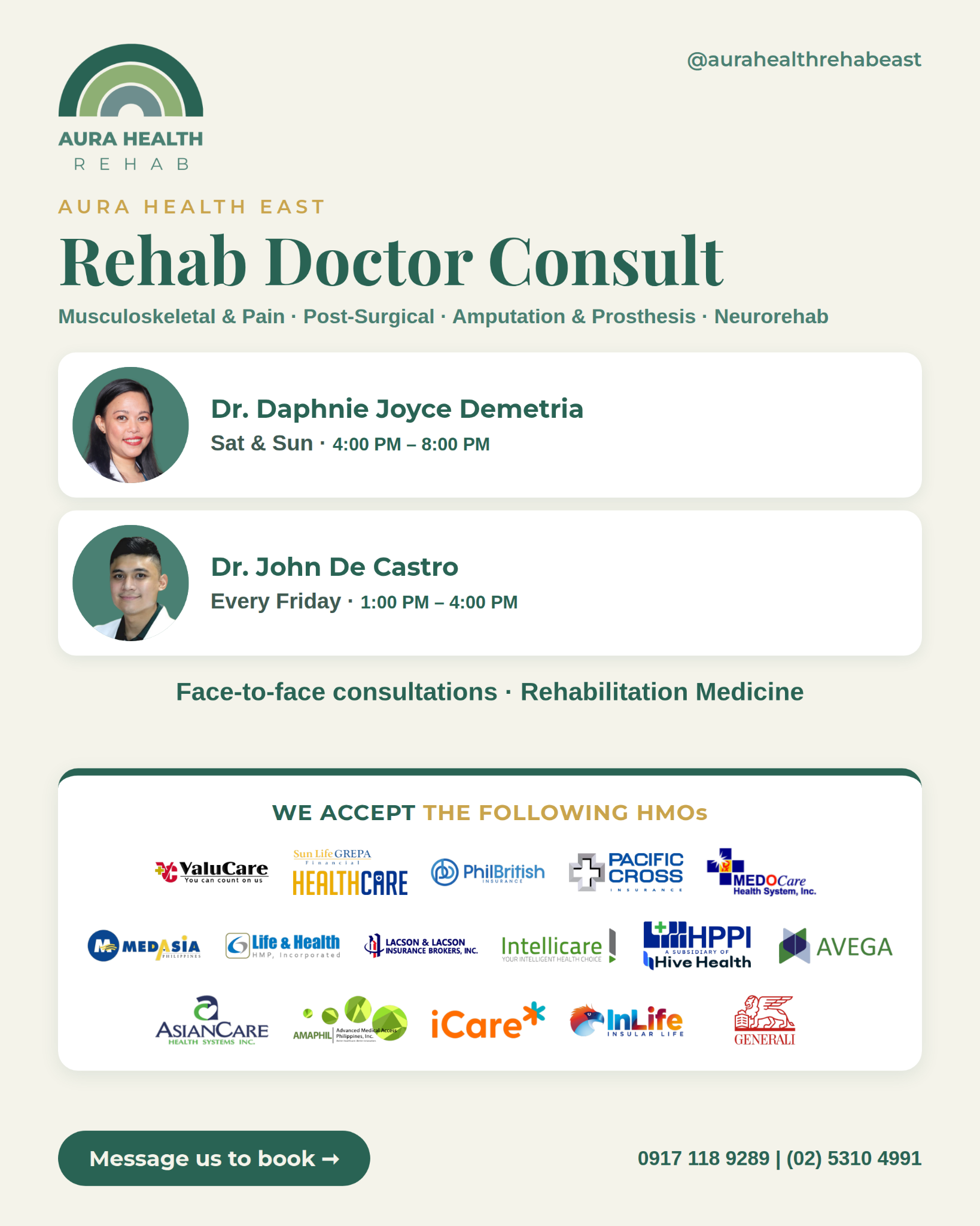 Aura Health Rehab - East Facebook ad: See a Rehab Medicine Doctor