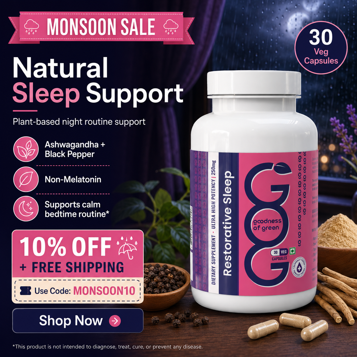 Goodness Of Green Facebook ad: Plant-Based Sleep Support | 10% OFF + Free Shipping