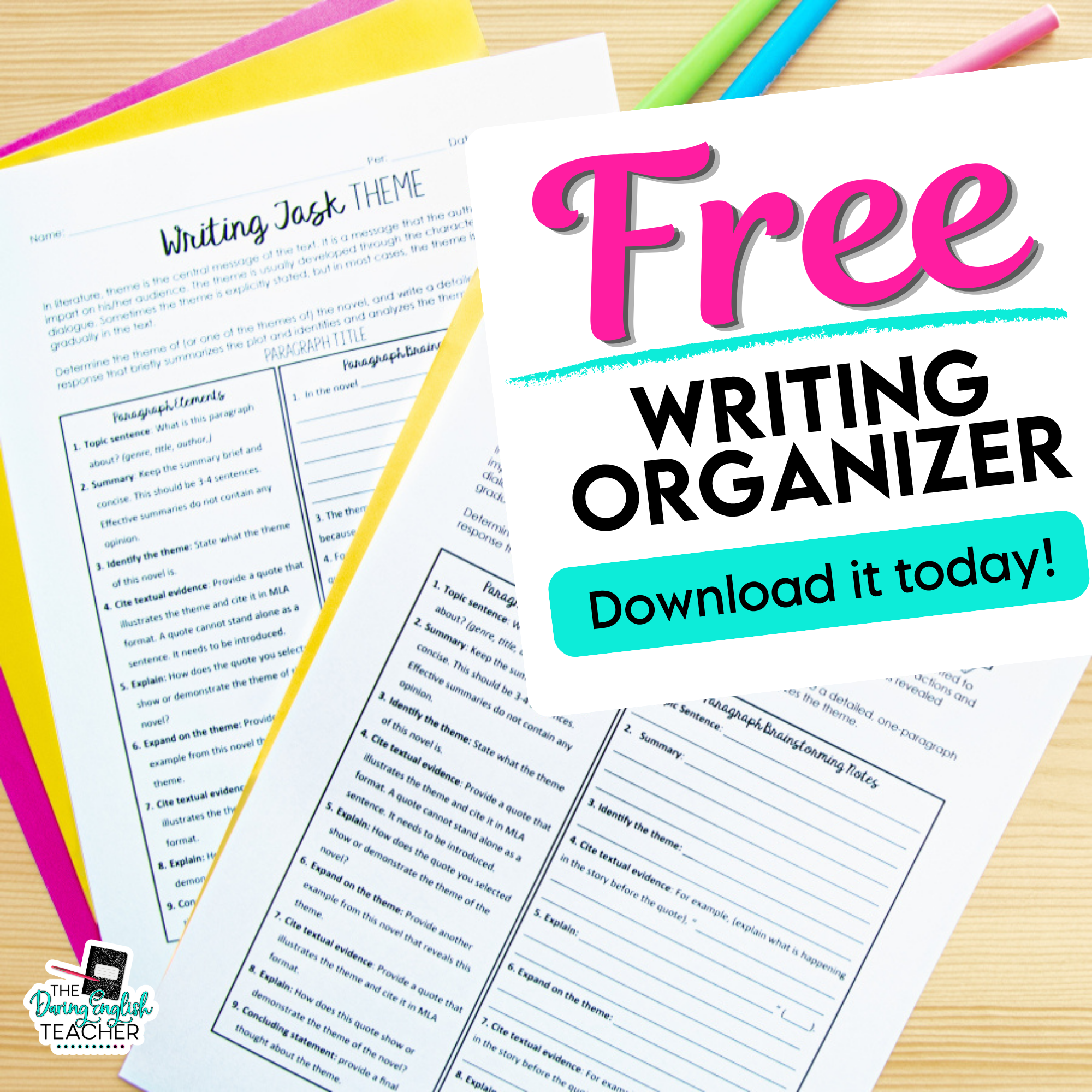 The Daring English Teacher Facebook ad: Free Writing Graphic Organizer