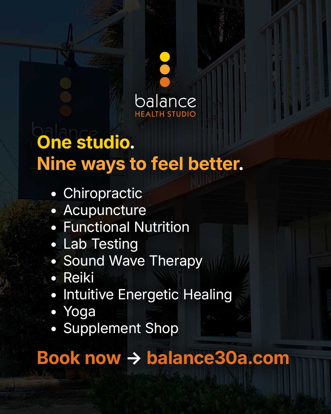 Balance Health Studio Facebook ad: Whole Body Care on 30A
