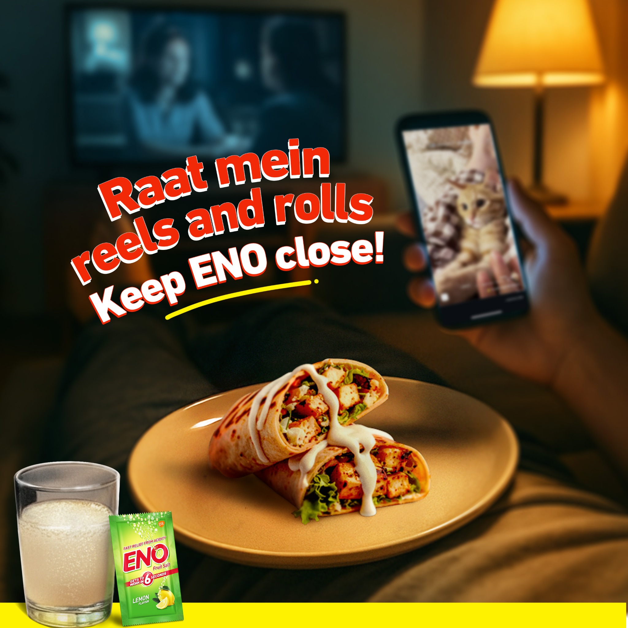 ENO India Facebook ad: ENO on, Acidity gone