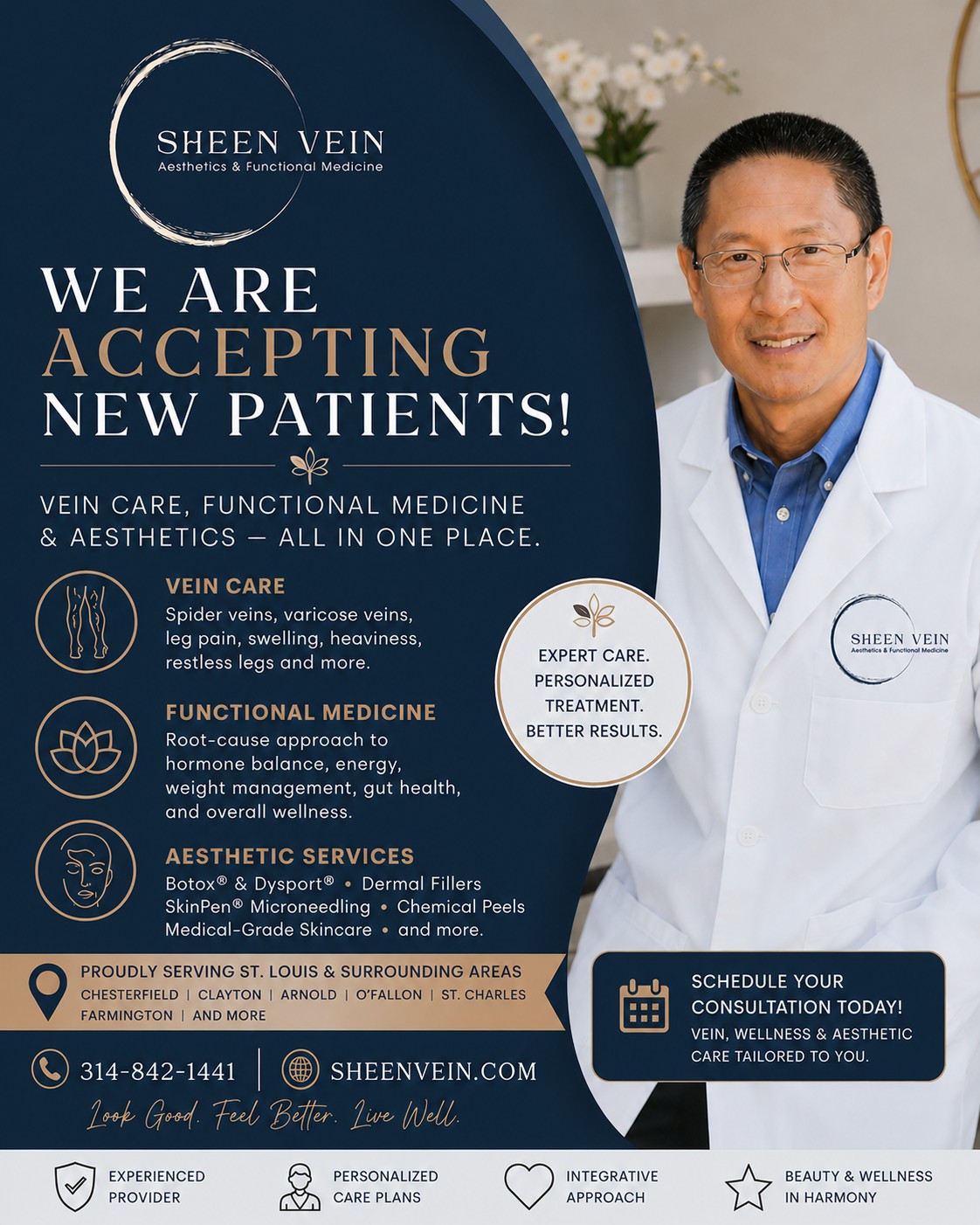 Sheen Vein Aesthetics and Functional Medicine Facebook ad: Now Accepting New Patients at Sheen Vein Aesthetics…