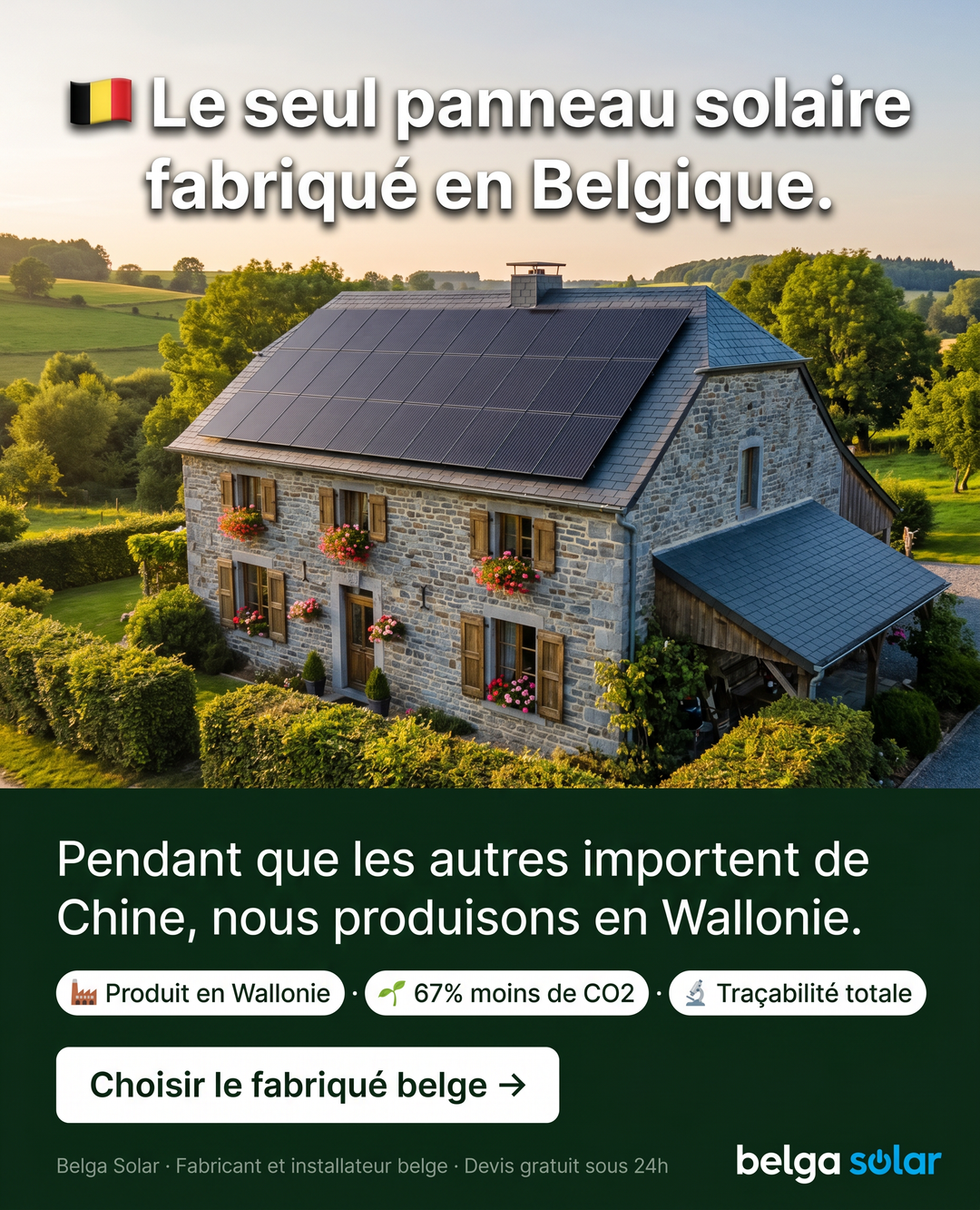Belga Solar - Panneaux photovoltaïques Belgique Facebook ad: Votre toit travaille, vous économisez