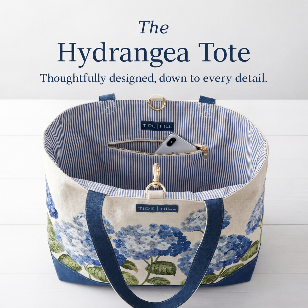 Tide Hill Facebook ad: The Hydrangea Tote Is Here