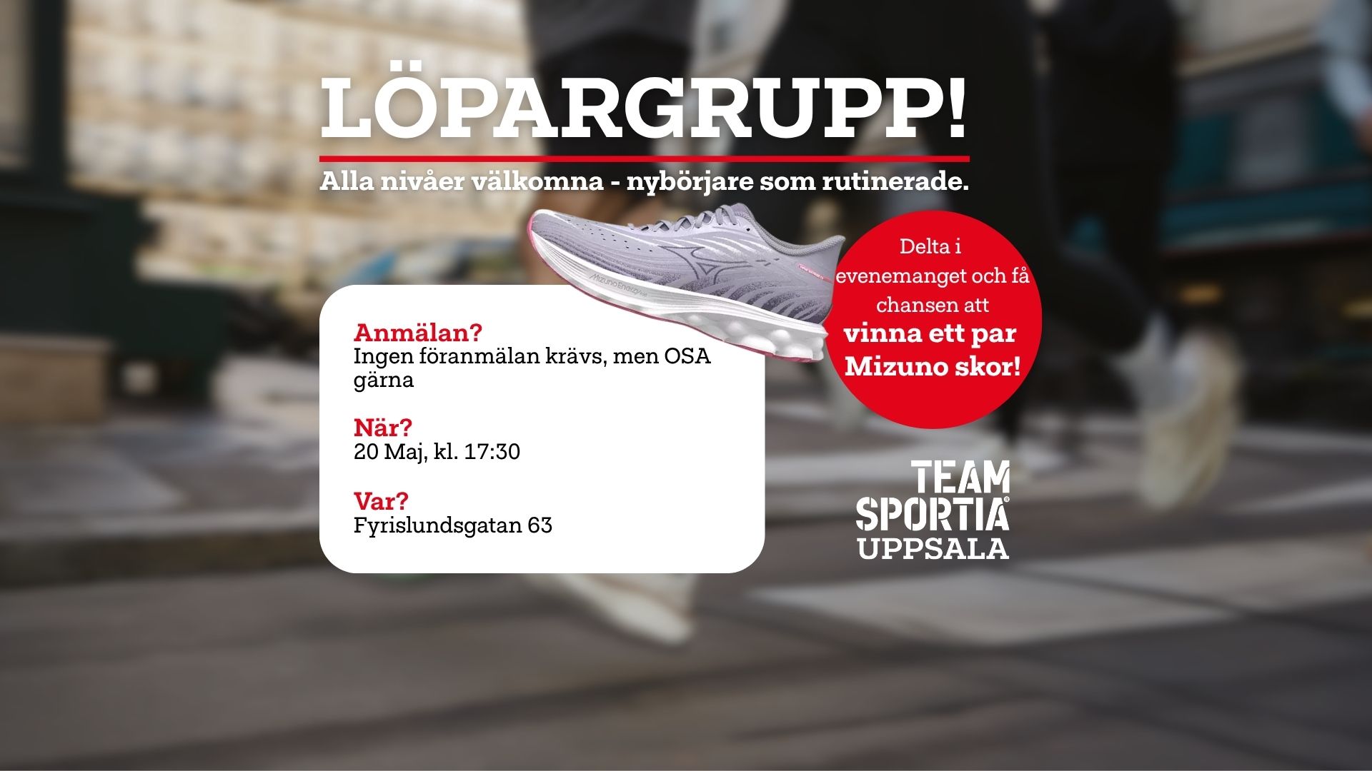 Team Sportia Uppsala Facebook ad: Löpning med Team Sportia Uppsala x Mizuno