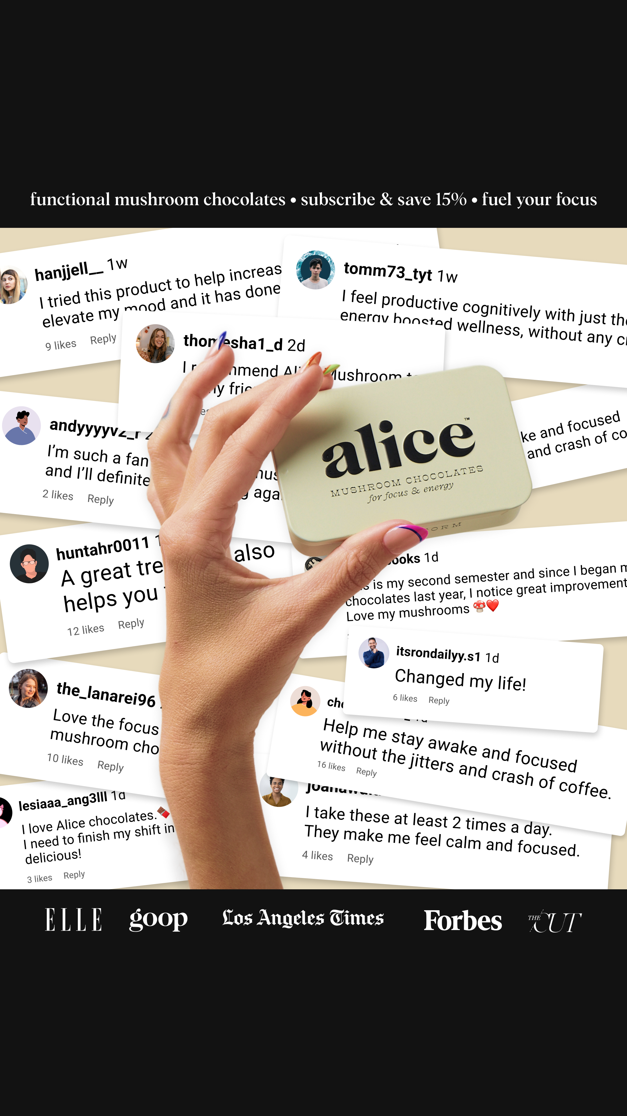 Alice Mushrooms Facebook ad