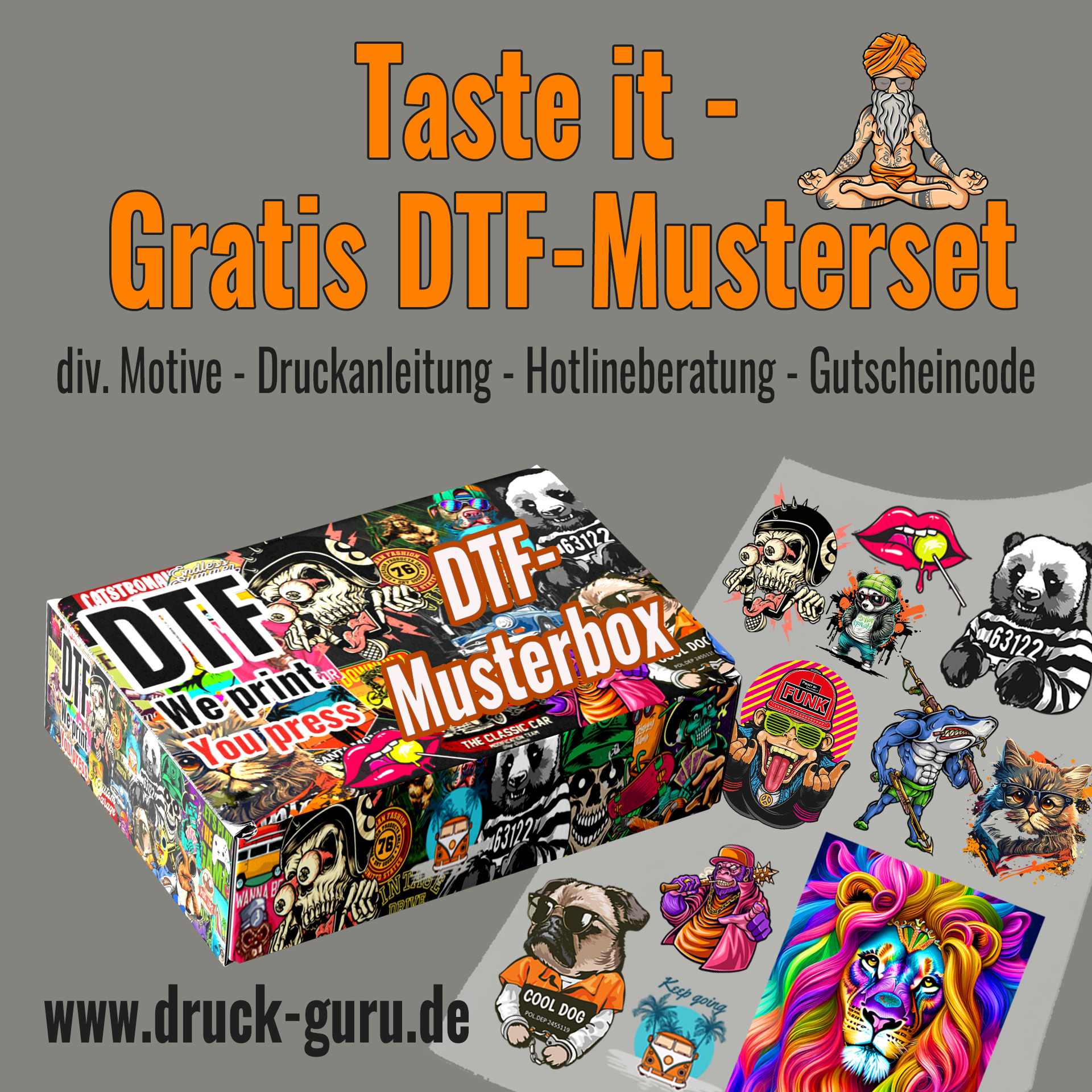 Druck-Guru.de Facebook ad: Gratis Muster-Set
