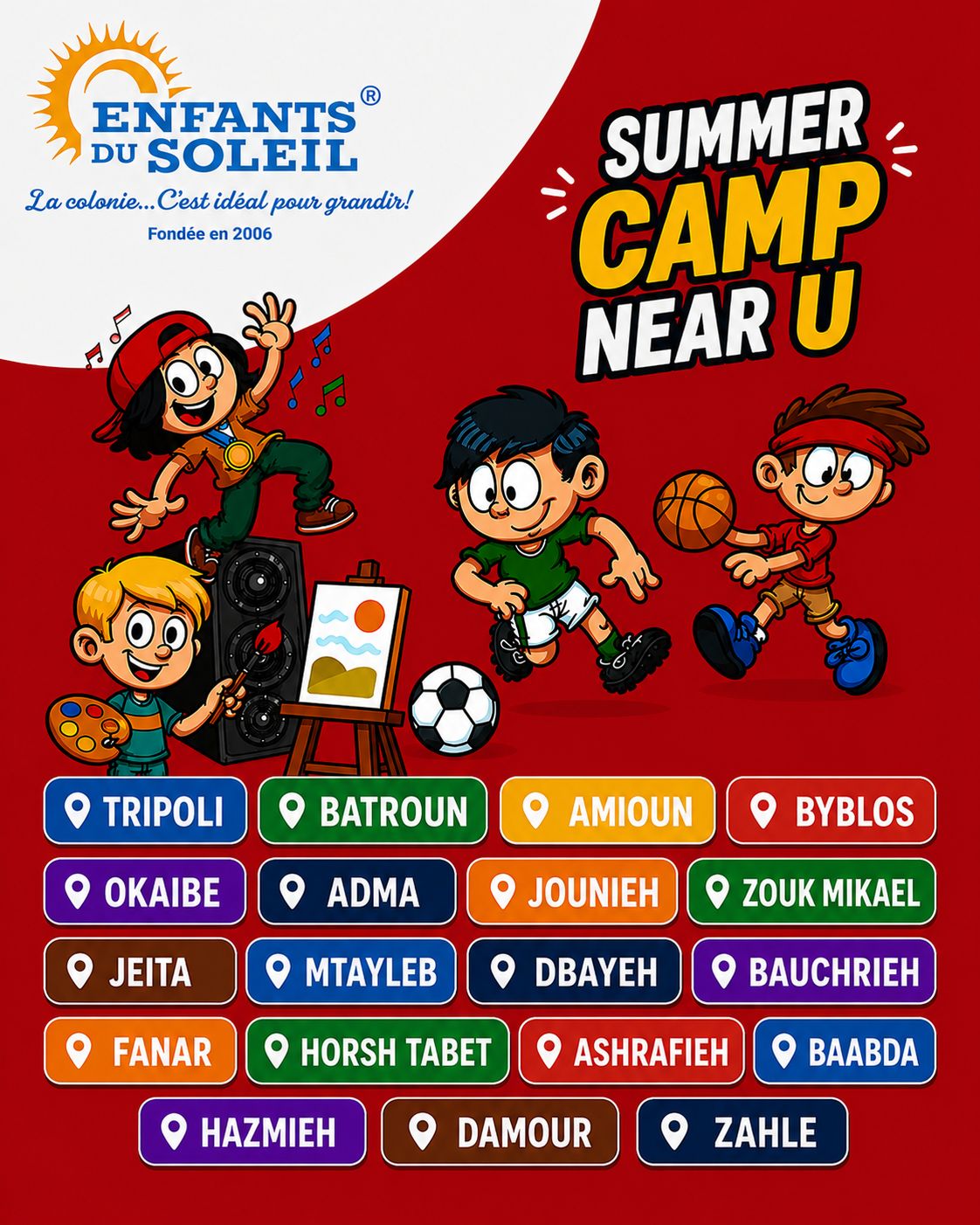 Enfants du Soleil Facebook ad: Summer Camp Near You | Fun, Learning & Adventure Await!