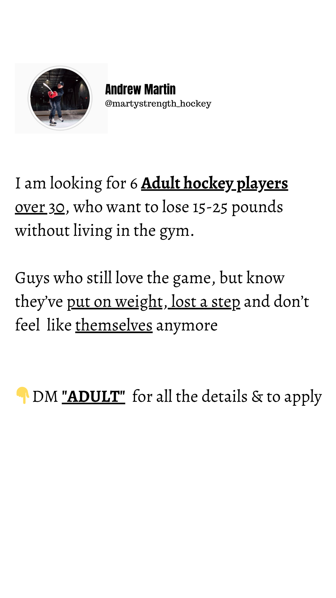 Marty Strength Hockey Facebook ad from Jun 25, 2026