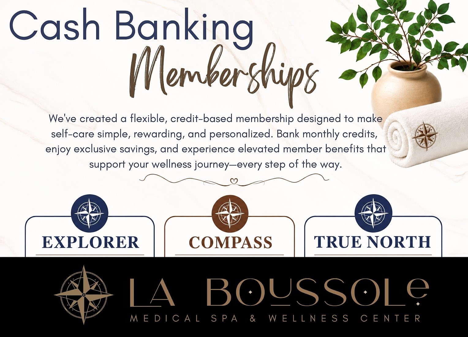 La Boussole Medical Spa and Wellness Center Facebook ad: Introducing New Cash Banking Membership at La Boussole…