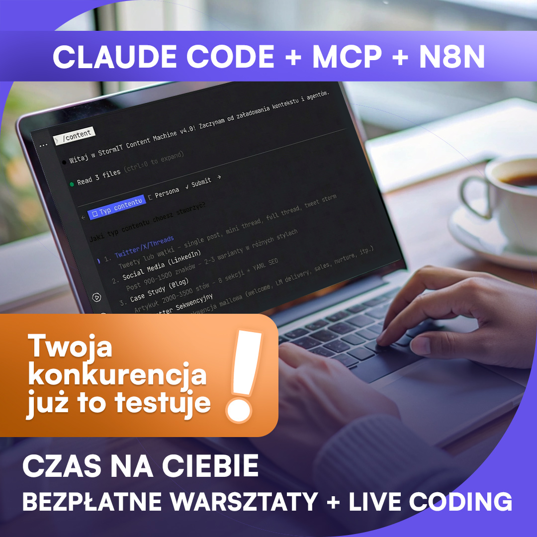 Stormit - Tomasz Woliński Facebook ad: Zapisz się na warsztaty i zacznij budować agentów AI