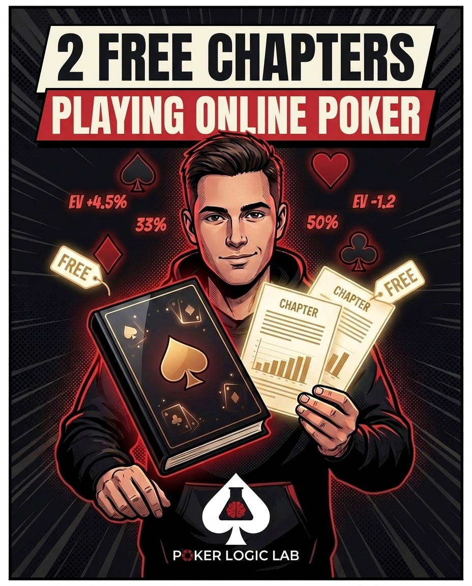 Poker Logic Lab Facebook ad: Free chapters, stop losing to math