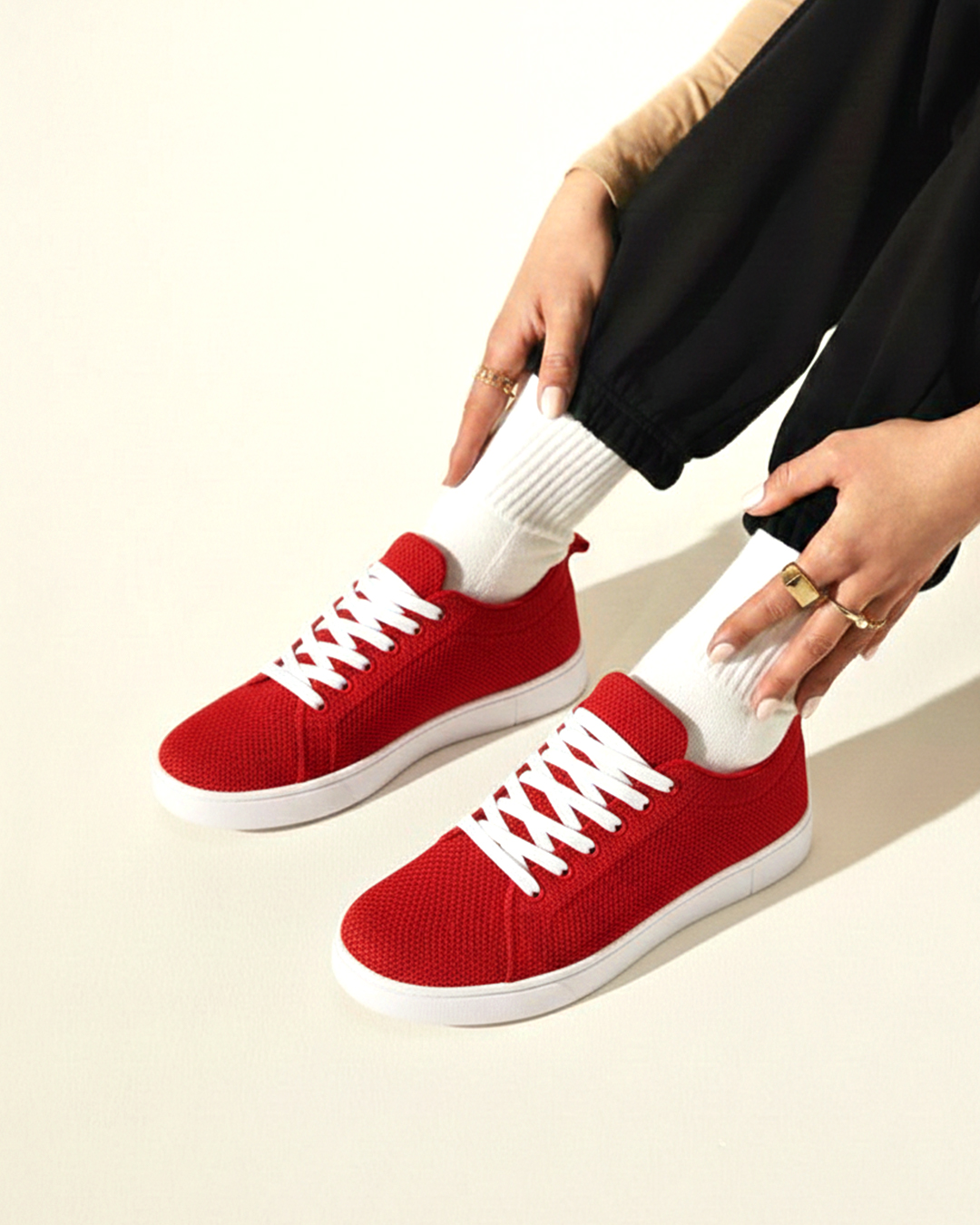 Ideas Shoes & Bags Facebook ad: Red Women Sneakers - Stylish Footwear | Gul Ahmed