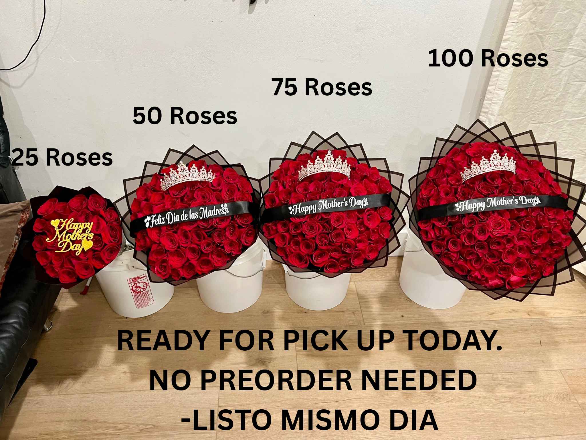 LA Marquee Rentals Facebook ad: 25ct,50ct,75ct,100ct rose bouquet ramo buchon