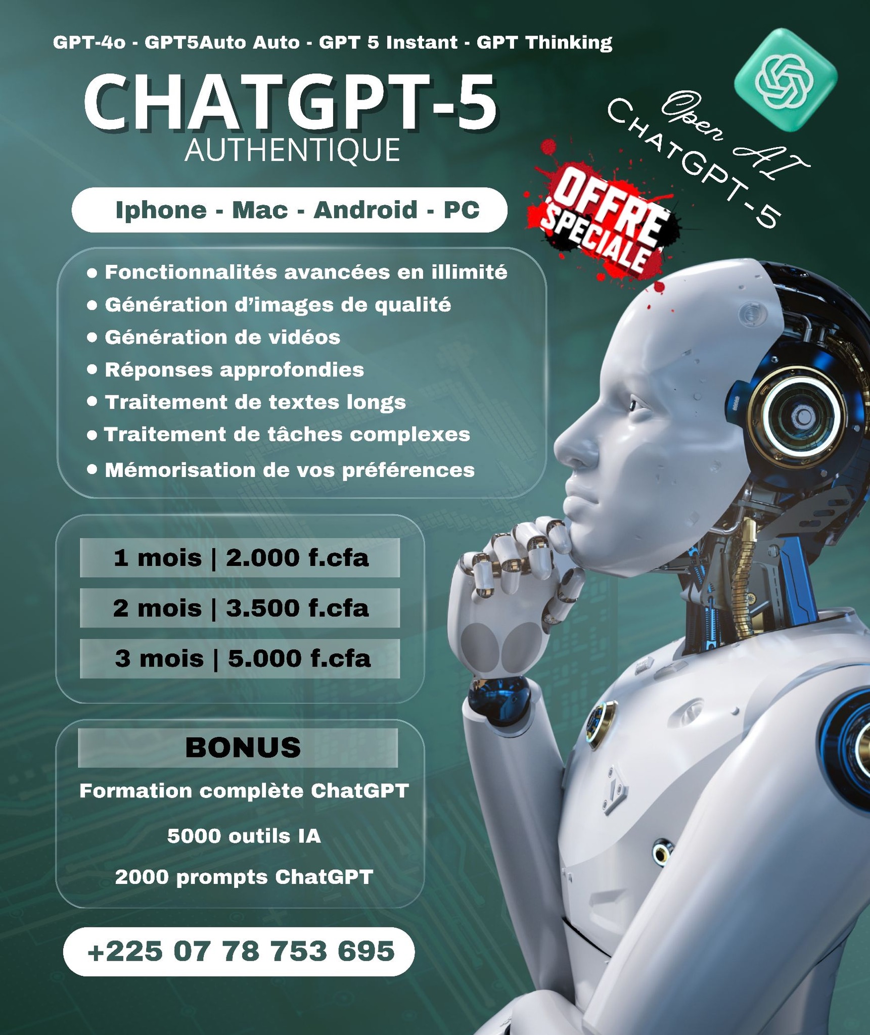 SYC Global Digitale Facebook ad: Accès PREMIUM illimité à ChatGPT5 (GPT 4o …