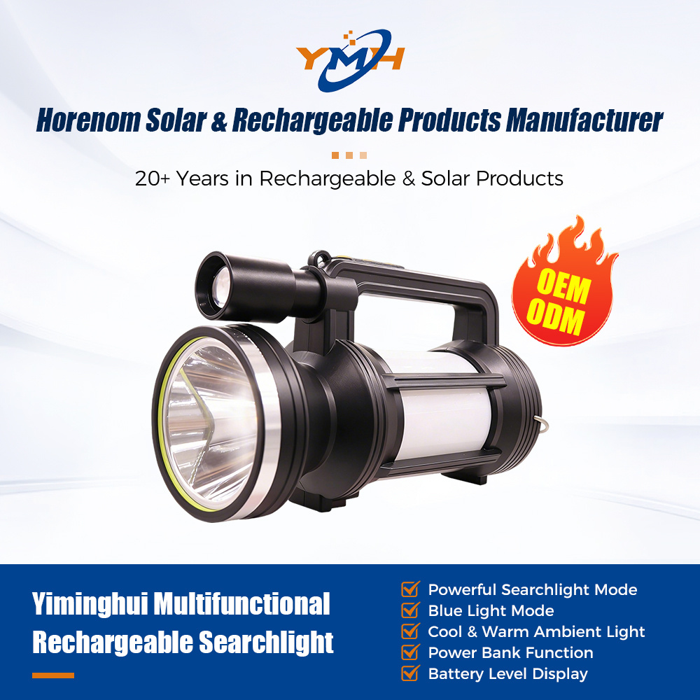 Horenom Solar & Rechargeable Products Manufacturer Facebook ad: Yiminghui Multifunctional Rechargeable Searchlight