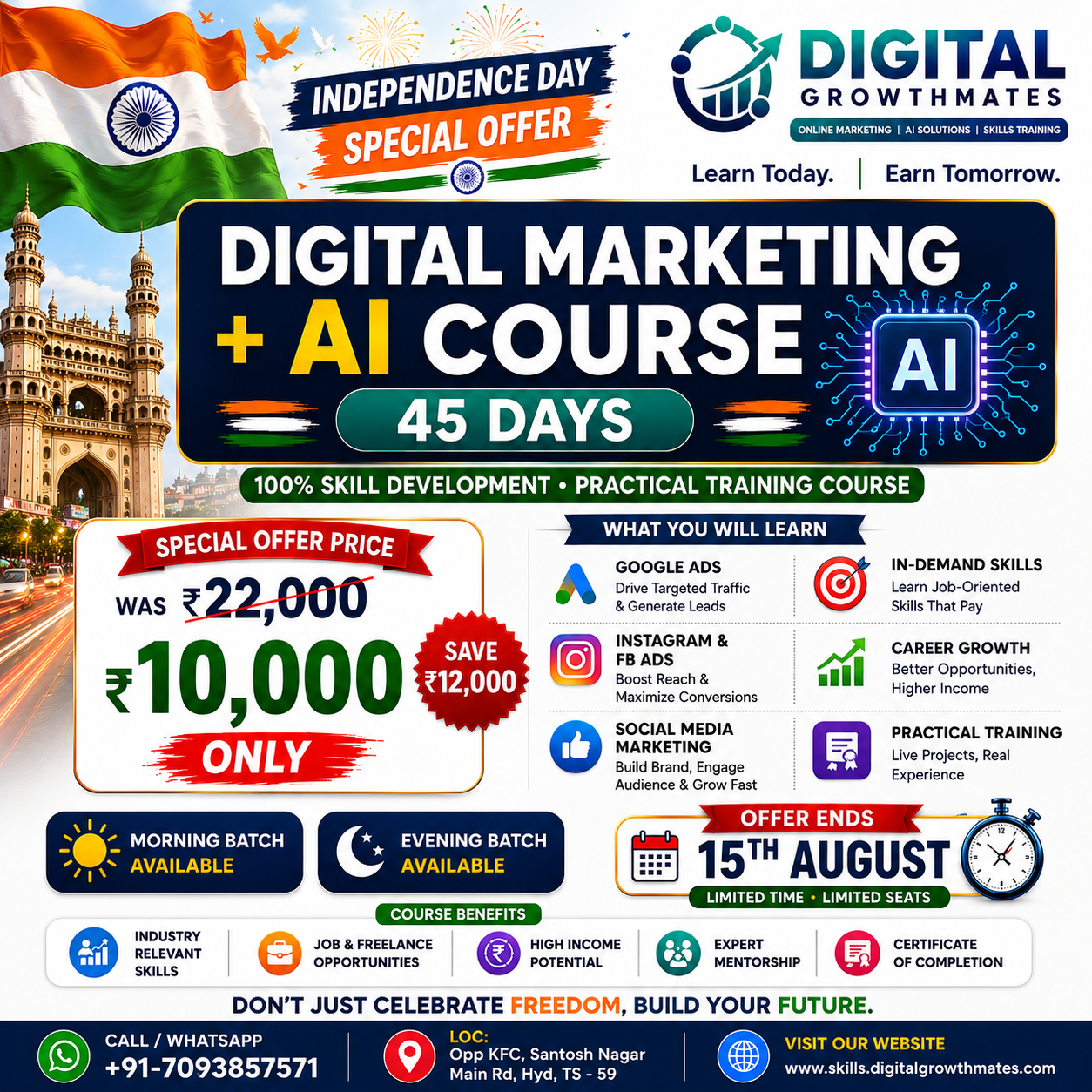 DigitalGrowthmates Facebook ad: Digital Marketing + AI Course @ ₹10,000 Only