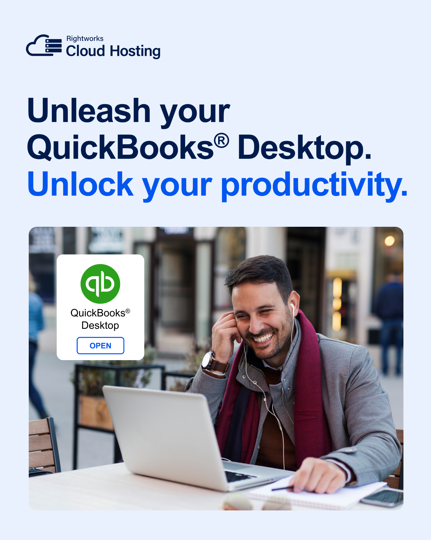 Rightworks Facebook ad: Going somewhere? Bring your business apps with you.