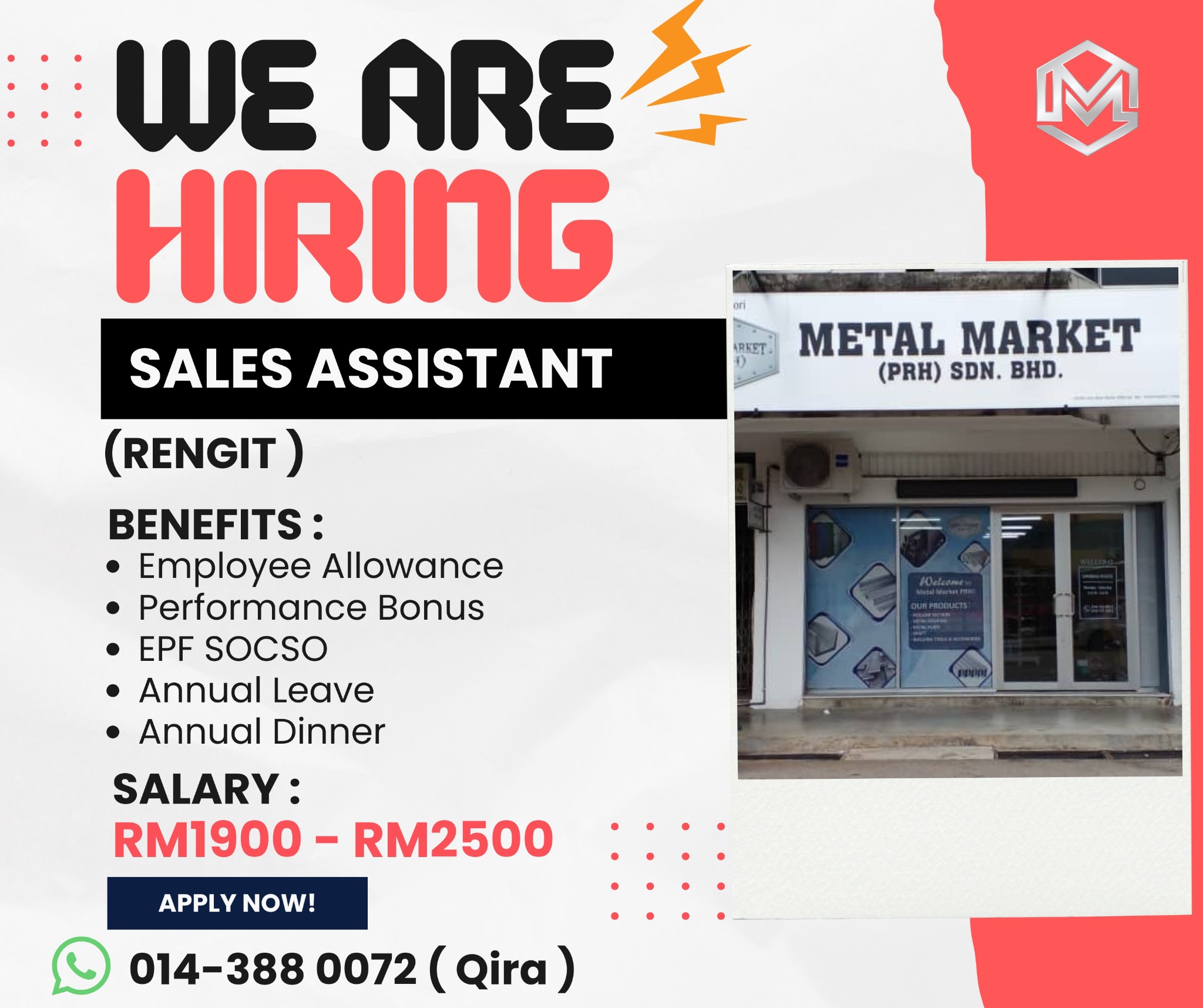 Metal Market Prh Sdn Bhd Facebook ad: Metal Market cawangan Rengit Job Vacancy