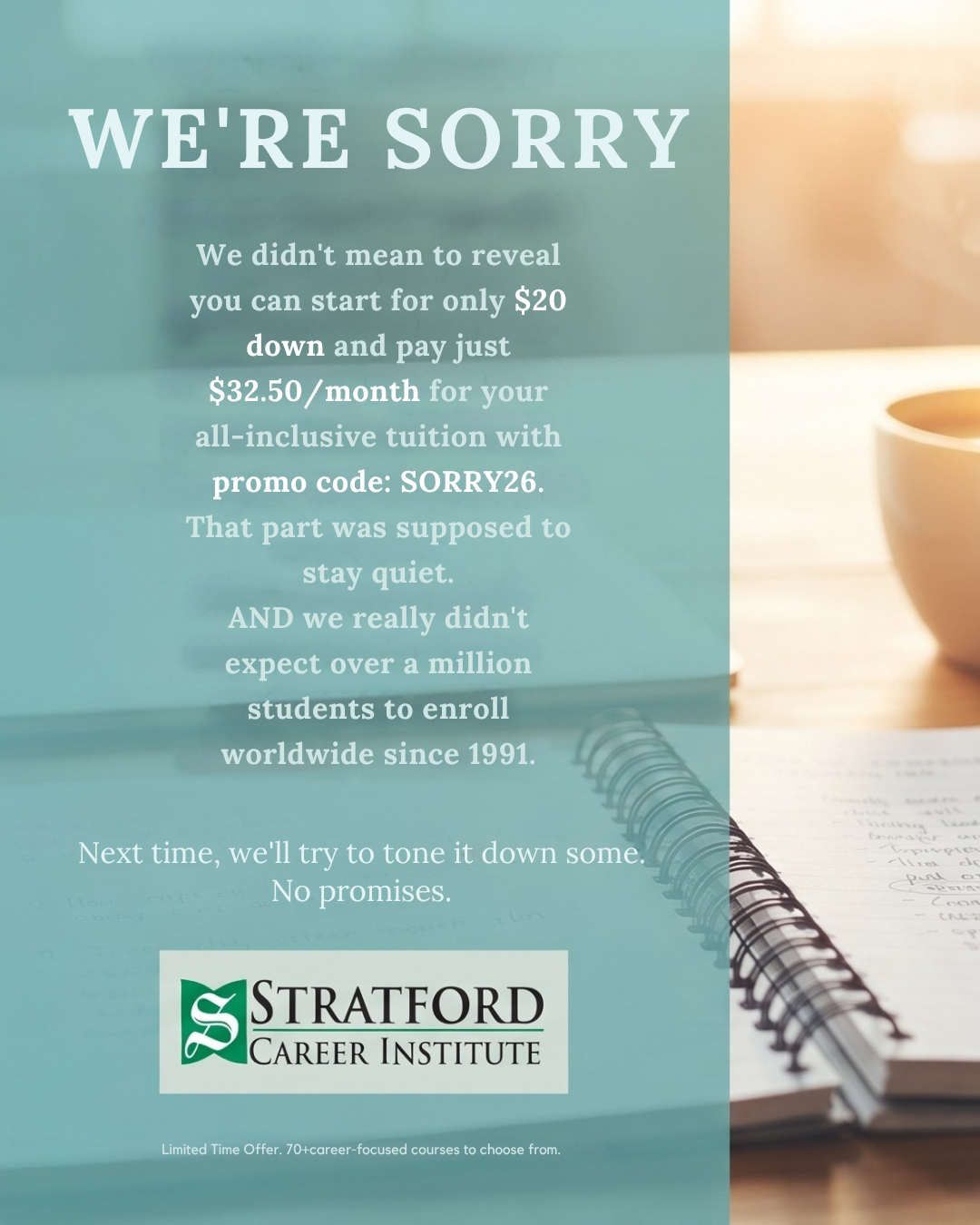 Stratford Career Institute Facebook ad: Train for the Career You Want-Study at Home on Your Schedule