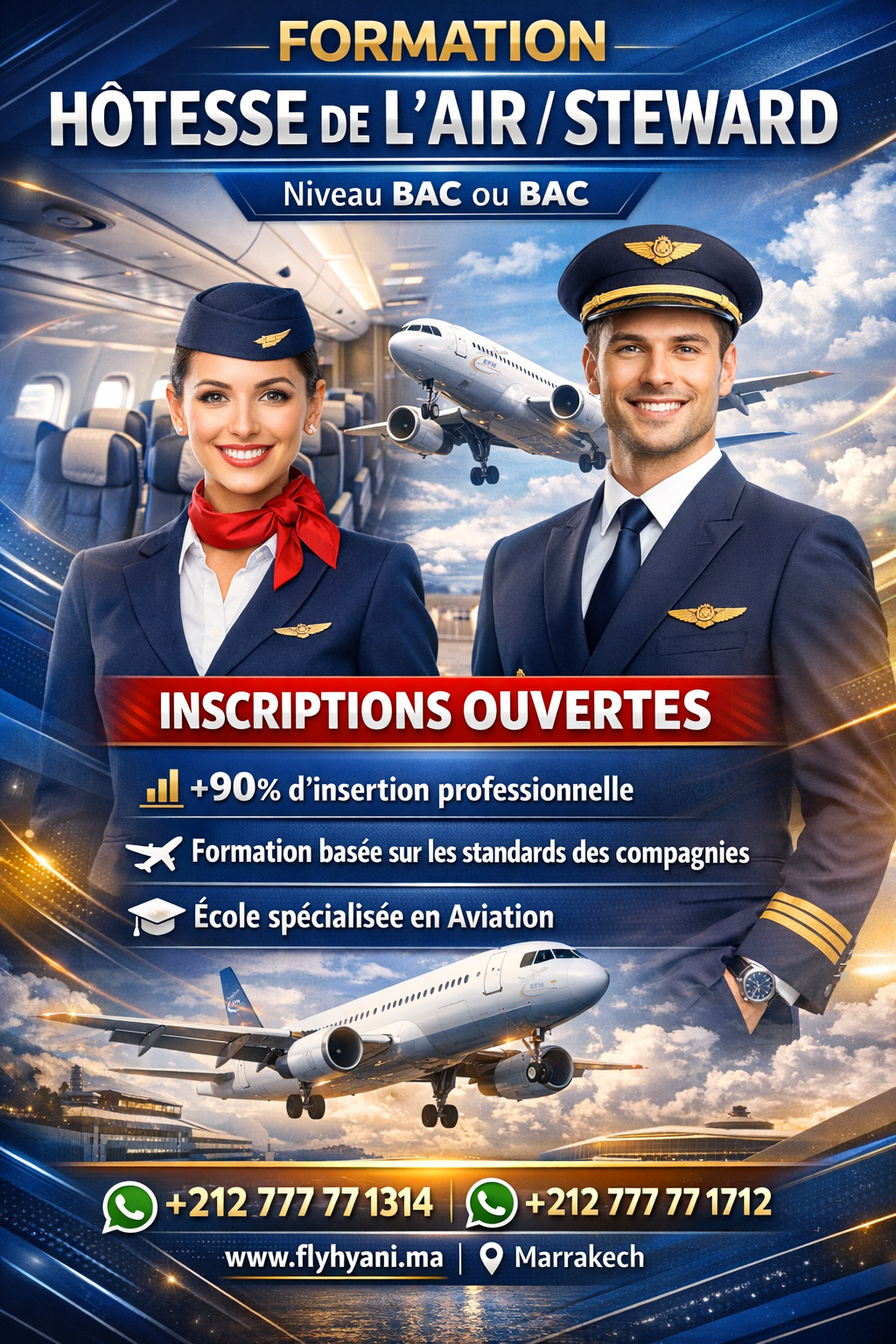 École des hôtesses de l'air et steward FLY HYANI Facebook ad