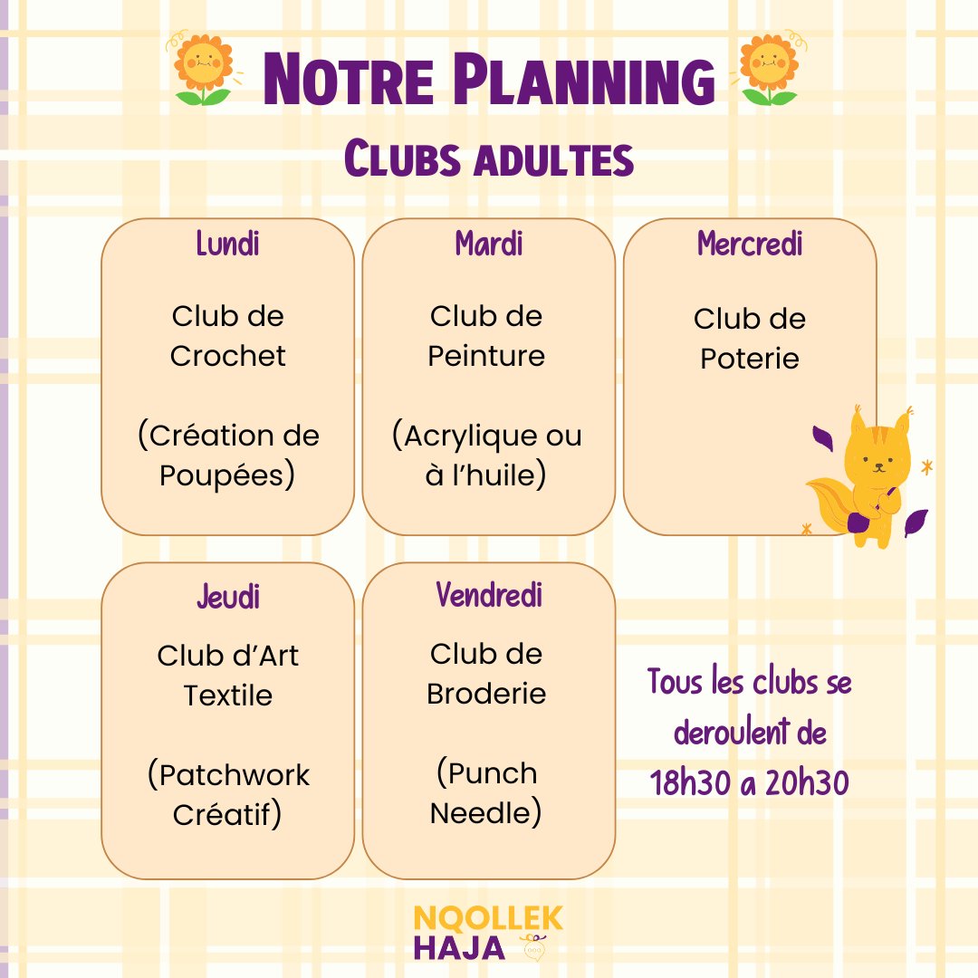 Nqollek Haja? Facebook ad: Nouveau Planning d'Ateliers Artistiques!