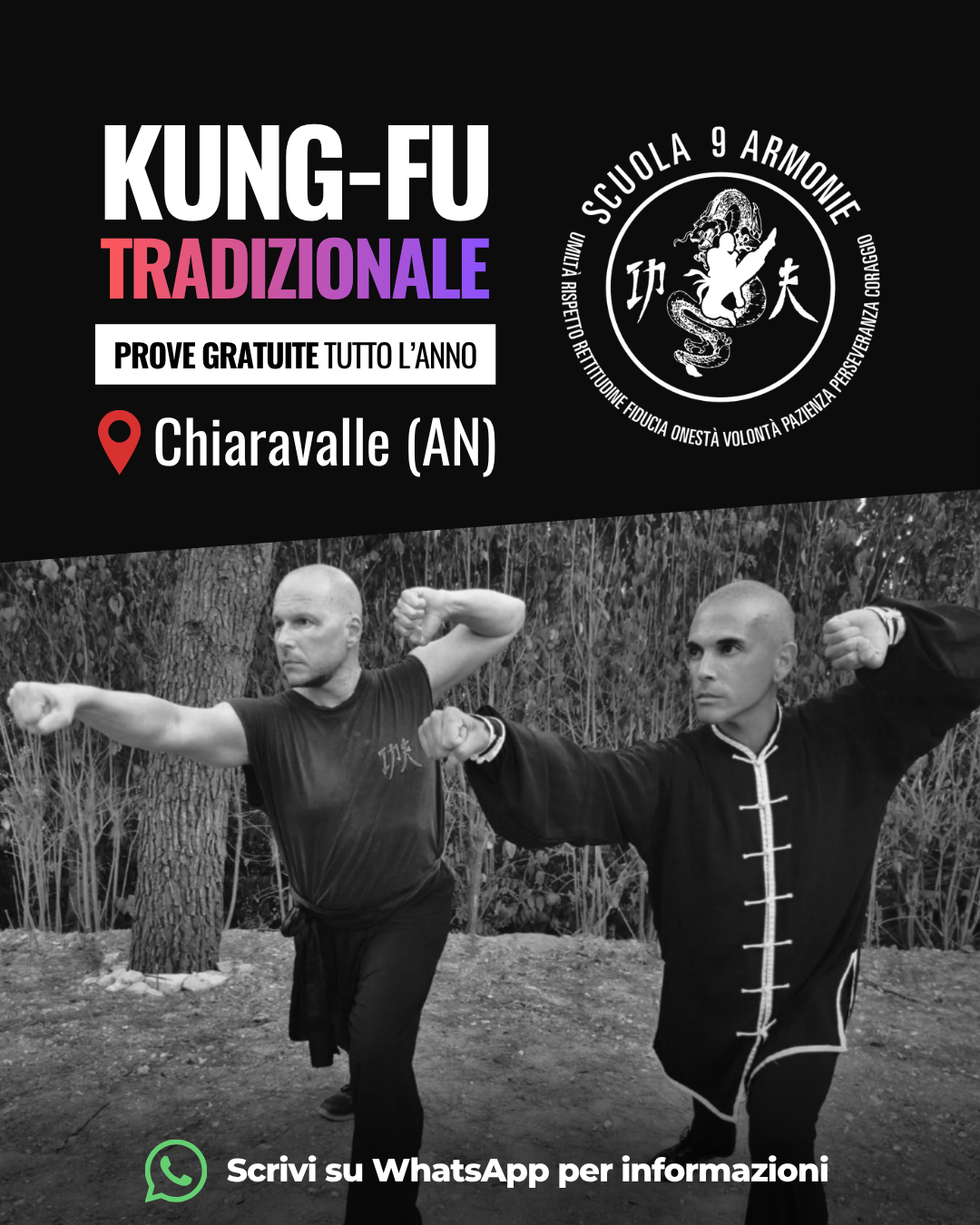 Scuola 9 Armonie Facebook ad: Corsi Kung-Fu Tradizionale a Chiaravalle