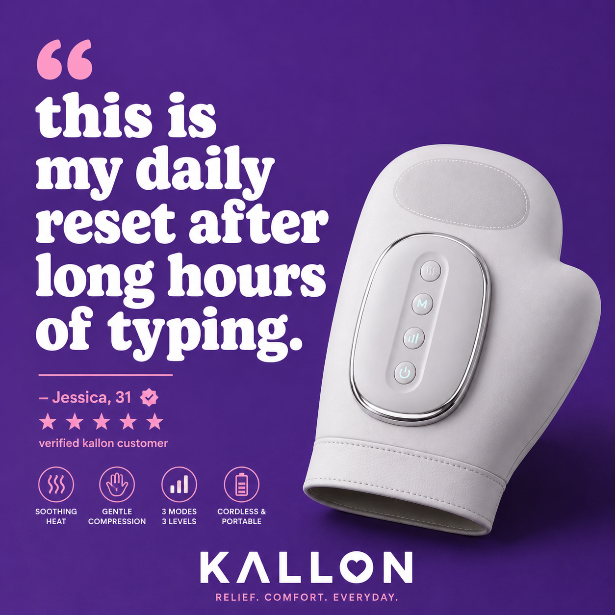 Kallon Facebook ad: Hand Pain Slowing You Down?