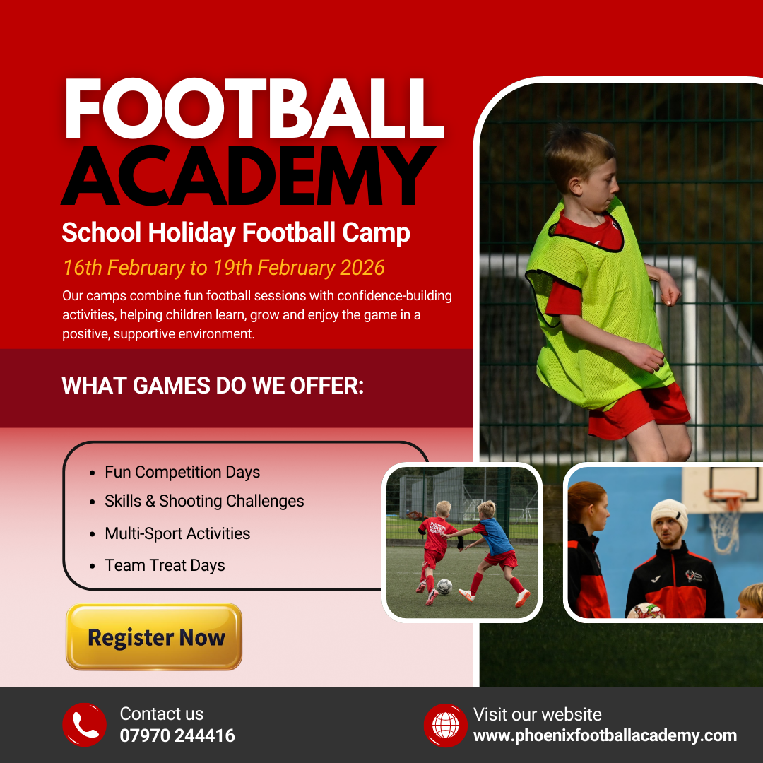 Phoenix Football Academy Facebook ad: FEBRUARY HOLIDAY FOOTBALL CAMPS