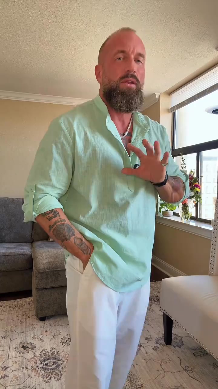 Mivolux Facebook ad: Men’s Mint Green Linen-Blend Henley Shirt