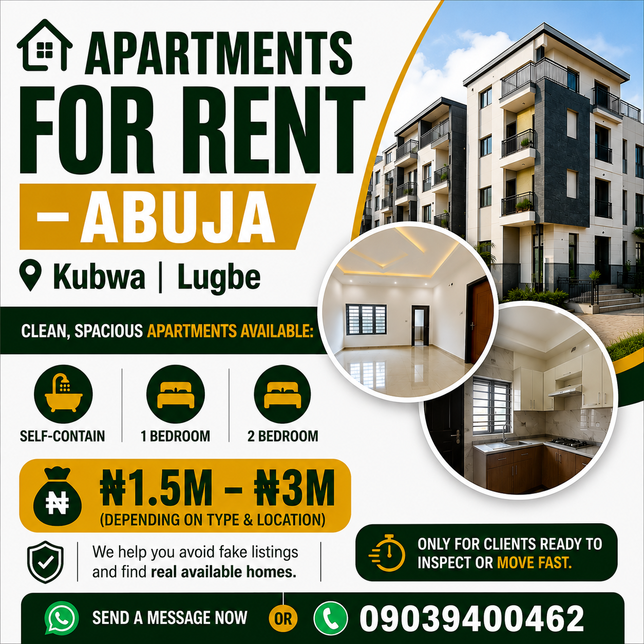 Abuja Reliable Accommodations Facebook ad: Limited Apartment Available / Lugbe