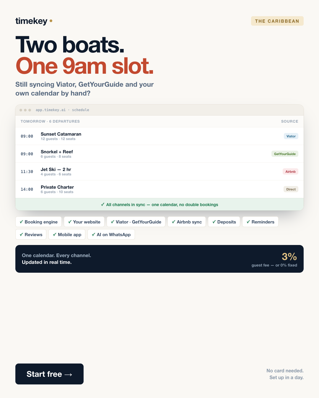 TimeKey - Tour & Rental Booking Software Facebook ad from Jul 13, 2026