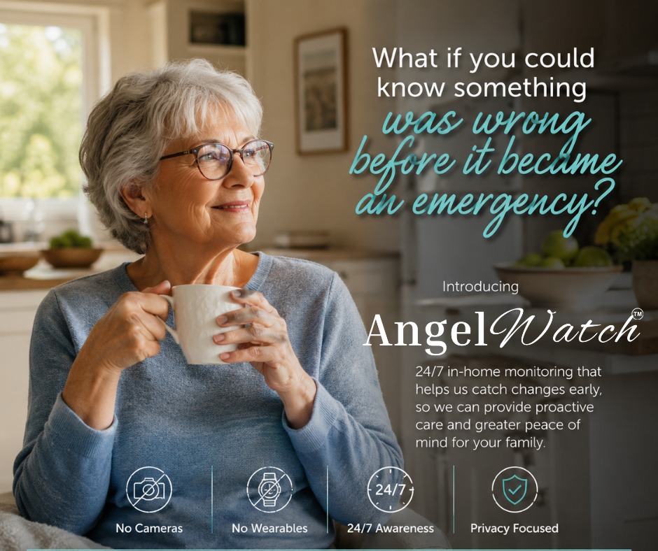 Visiting Angels West Metro Facebook ad: Introducing AngelWatch - a Visiting Angels 24/7 monitoring…