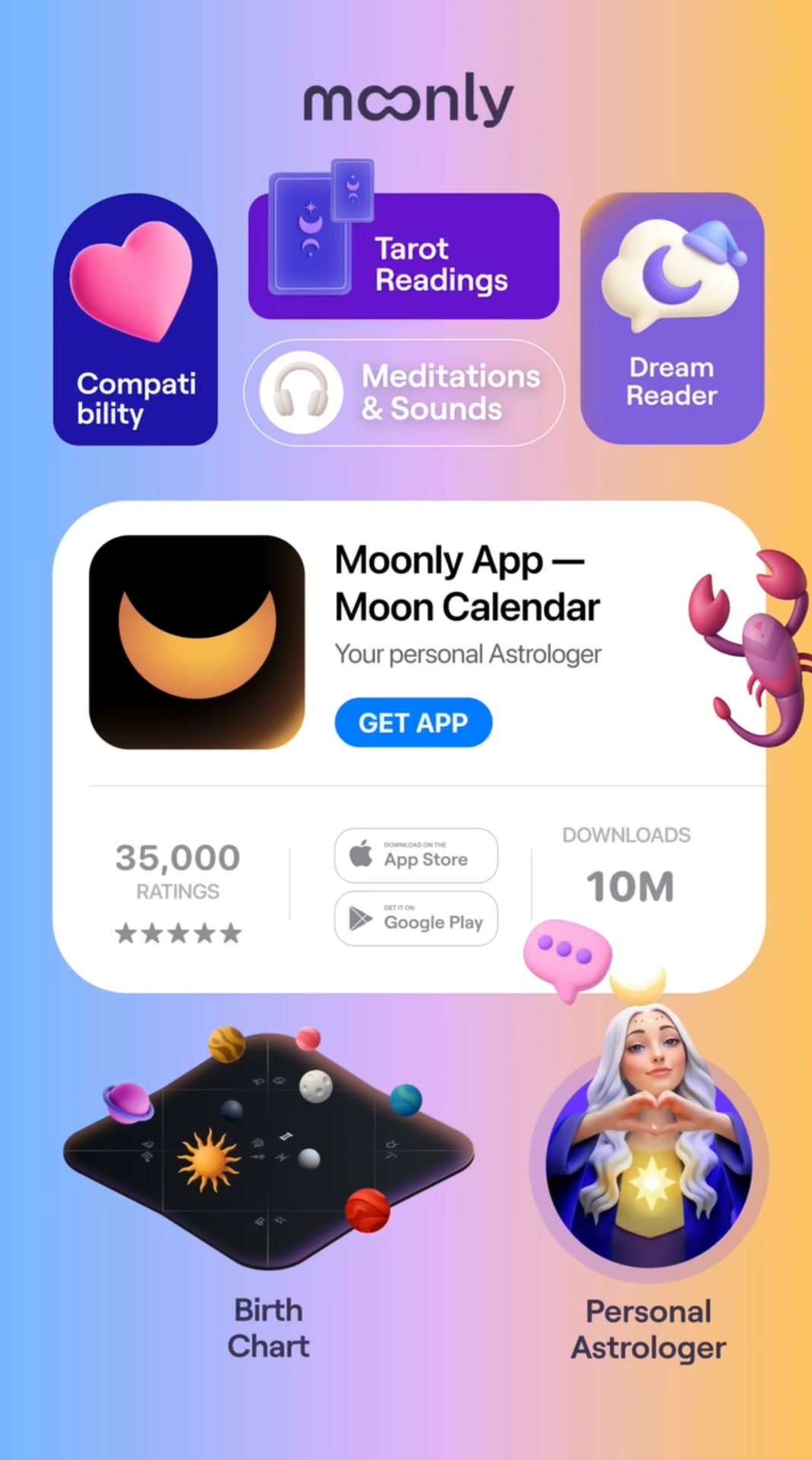 Moonly Facebook ad: The cards already know what you're going through.