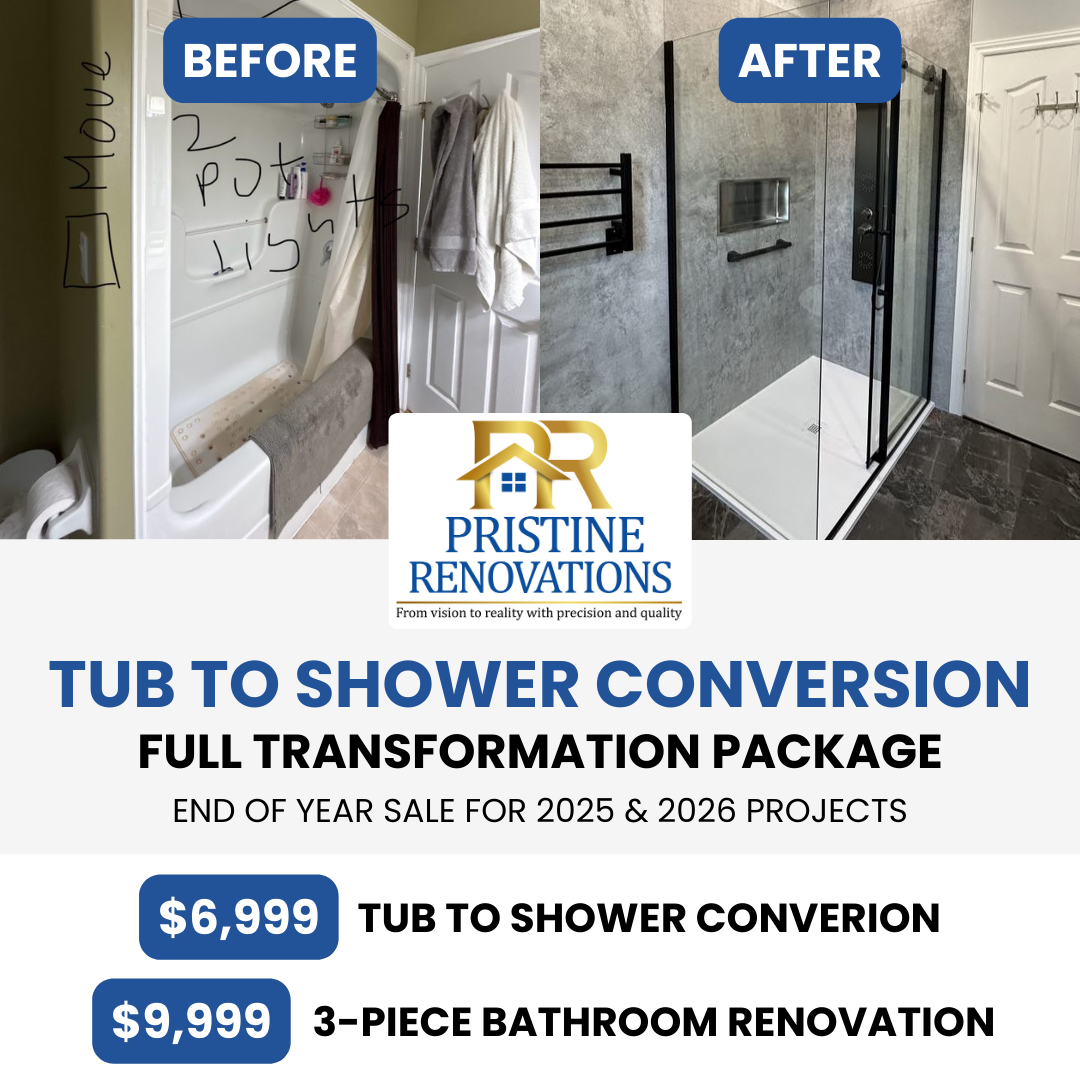 Pristine Renovations Corporation Facebook ad: Tub to Shower Transformation Special from $6,999
