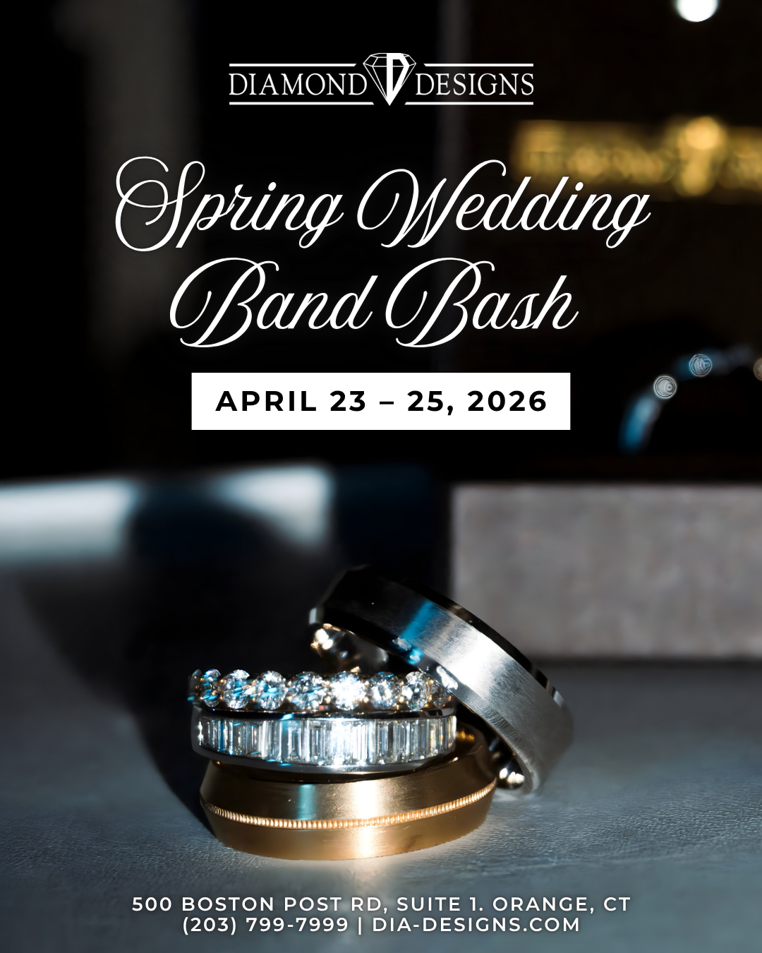 Diamond Designs Facebook ad: RSVP for Buy One, Get One 50% Off Wedding Bands!