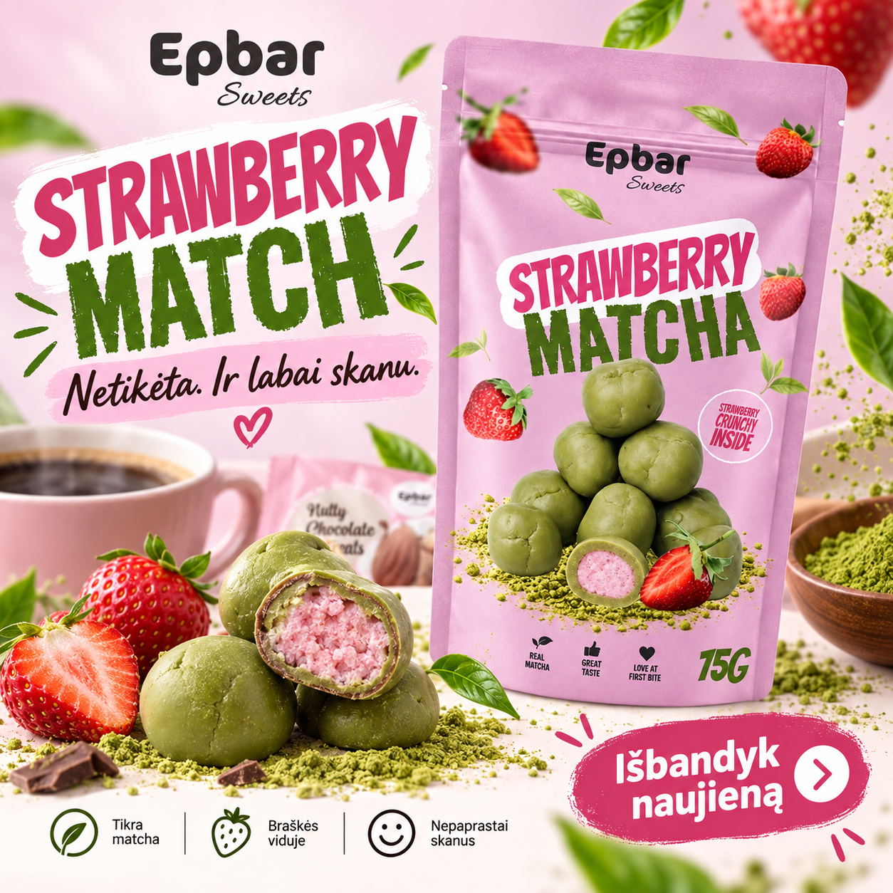 EPBAR Facebook ad: Matcha energija viename kąsnyje