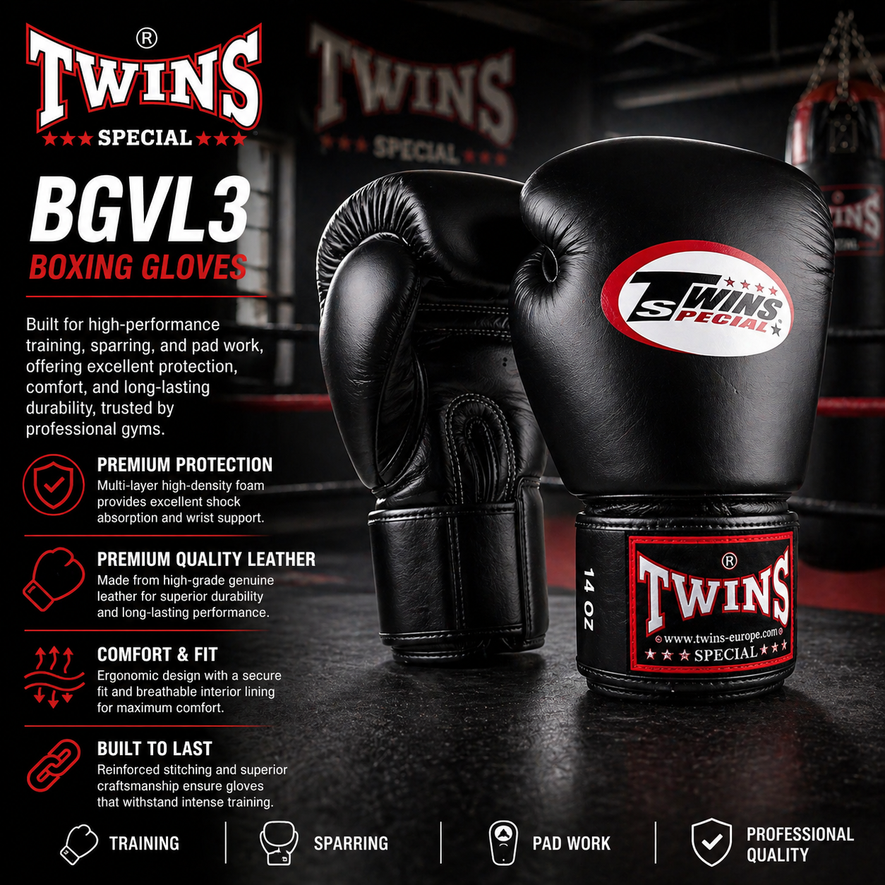 Pulse Performance Facebook ad: Premium Muay Thai Gloves